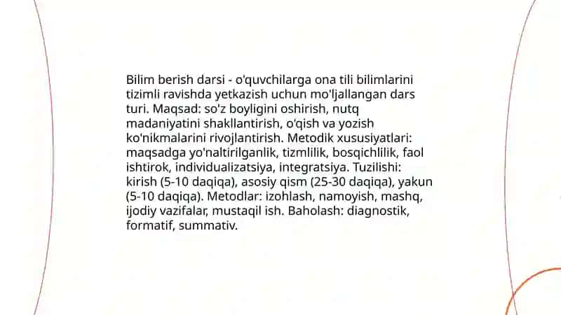 Boshlangʻich sinflarda ona tili darsining turlari, talablari va qoʻllaniladigan metodlari 4