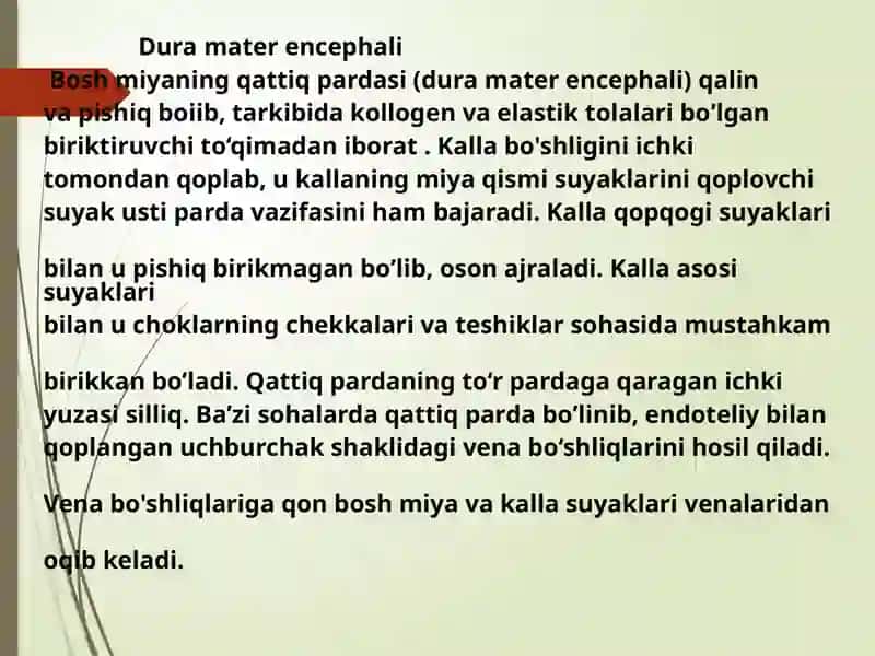 Bosh miya pardalarining vena bo'shliqlari va sisternalari 4