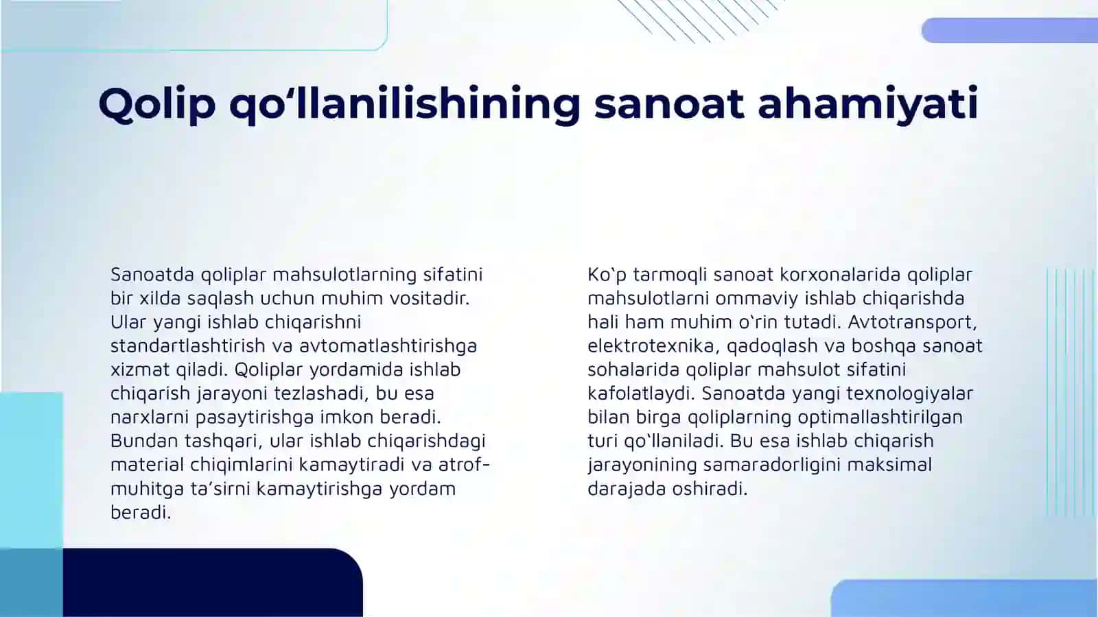 QOLIPNI QOʻLLANILISH MAQSADI VA QOLIPLARNING ASOSIY TURLARI 4