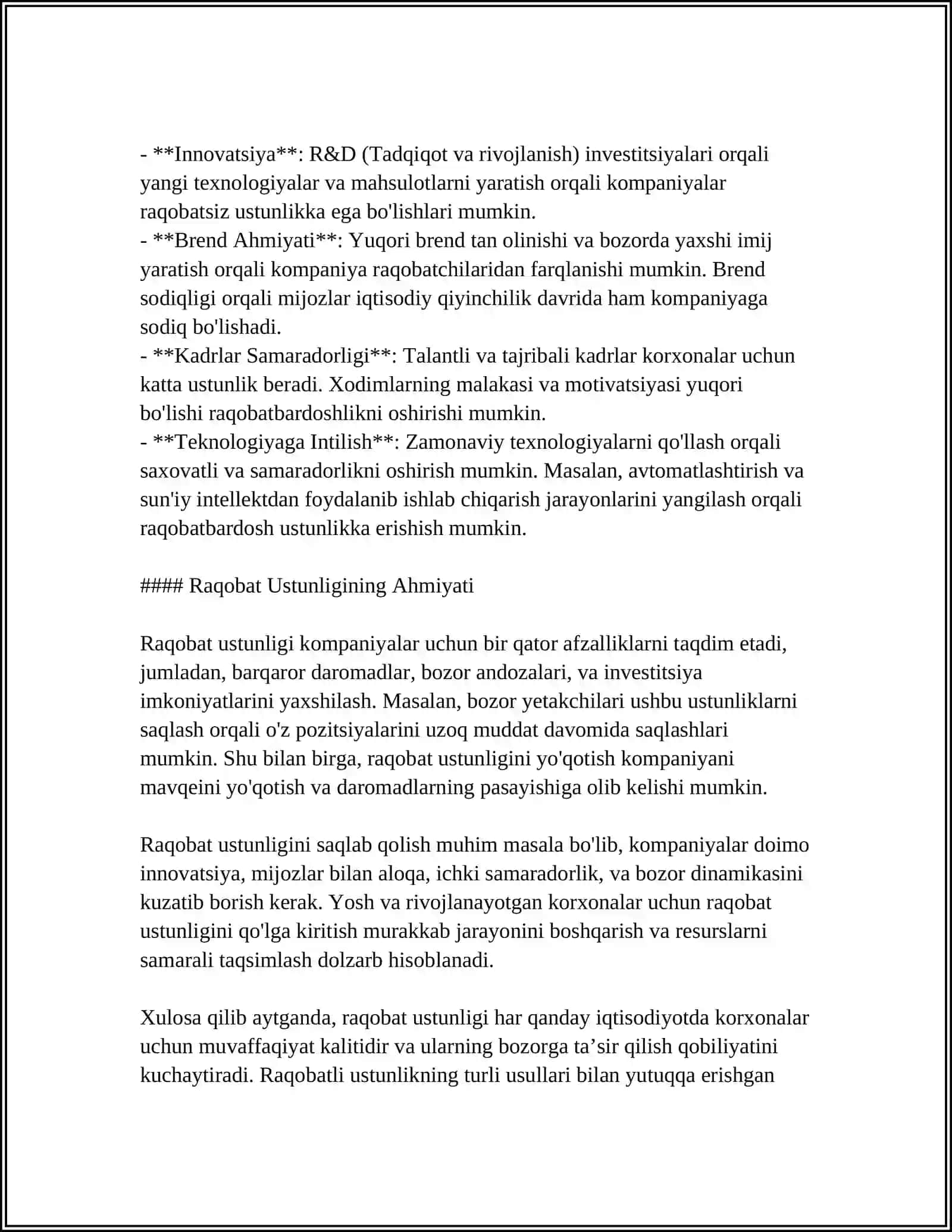 BIZNESDA RAQOBAT USTUNLIGINI TA’MINLASH BIZNESDA RAQOBATBARDOSHLIKNI BAHOLASH USLUBLLARI 4
