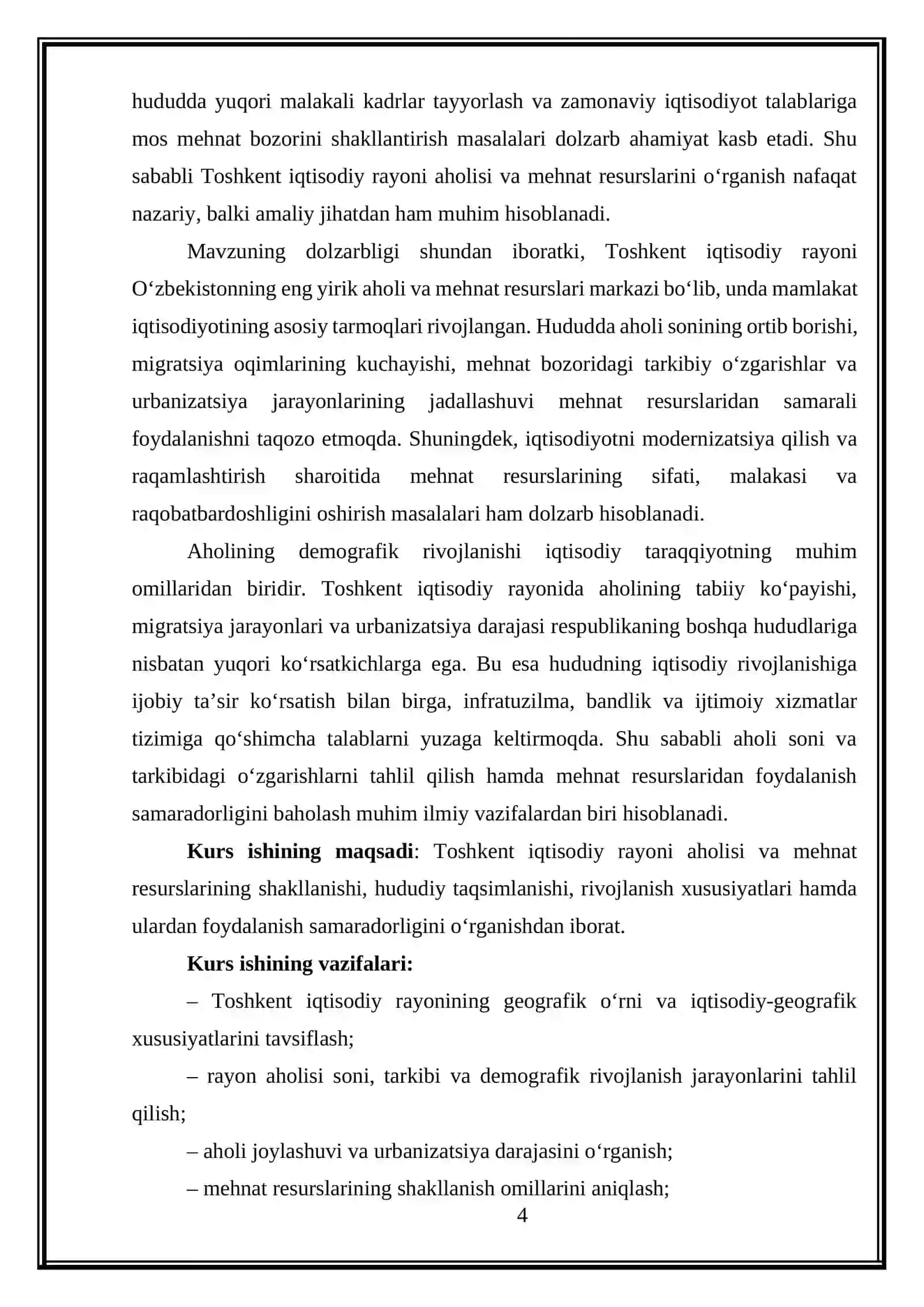 TOSHKENT IQTISODIY RAYONI AHOLISI VA MEHNAT RESURSLARI 4
