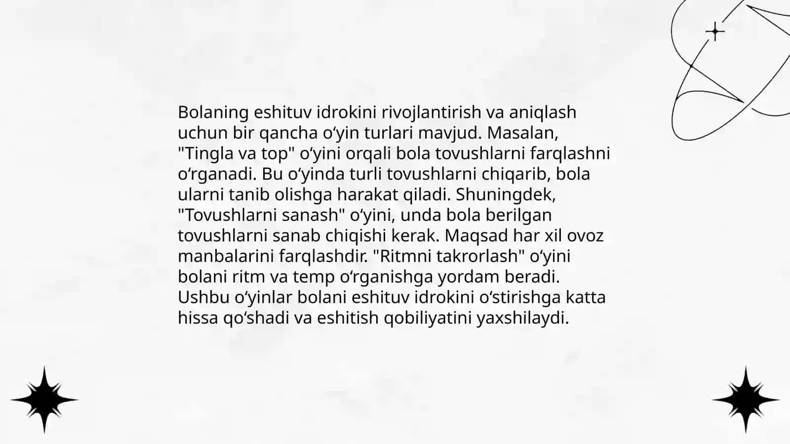 Koxlear implantli bolalar eshituv nutqiy idroki xamda nutqiy rivojlanish darajasini aniqlash uchun uyinlar 4