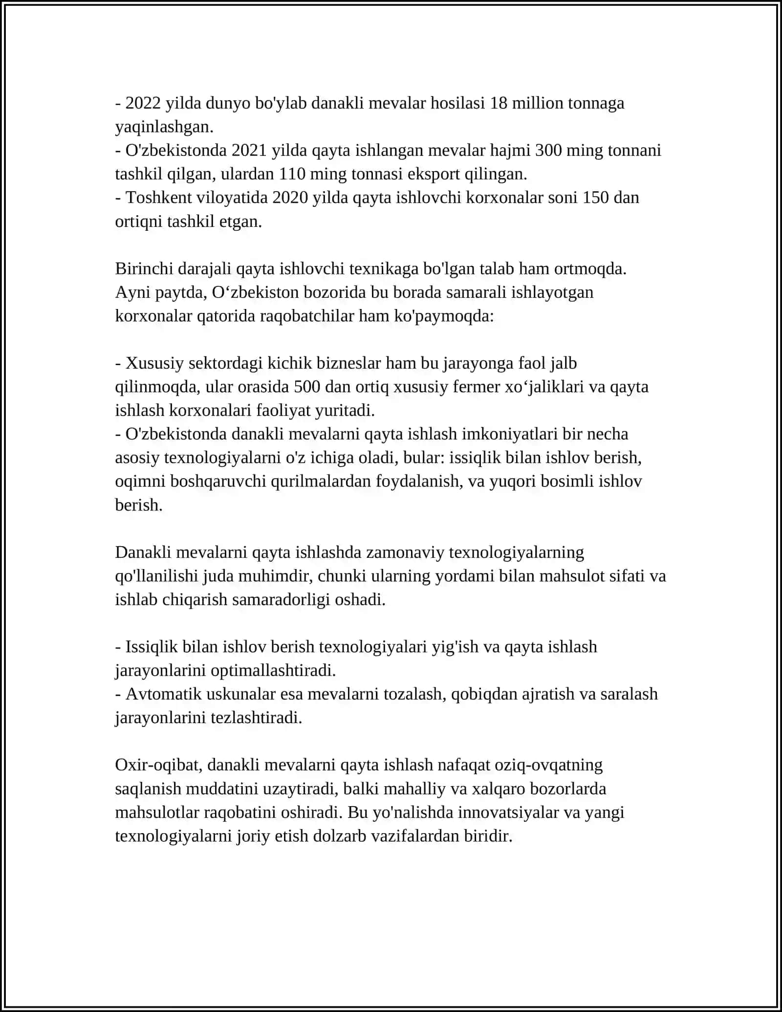DANAKLI VA DANAKSIZ URUĞLARNING QAYTA ISHLASH TEXNOLOGIYASI 4