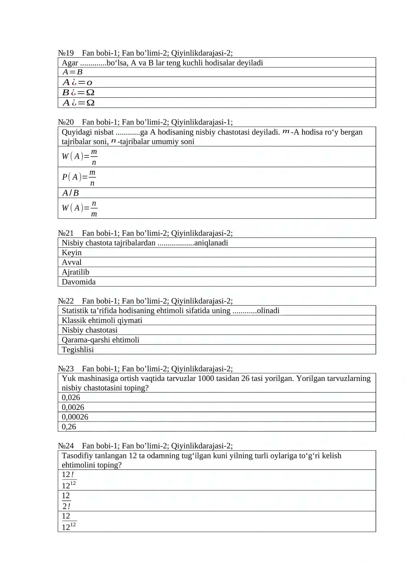 Ehtimollar nazariyasi va matematik statika 4-kurs 4