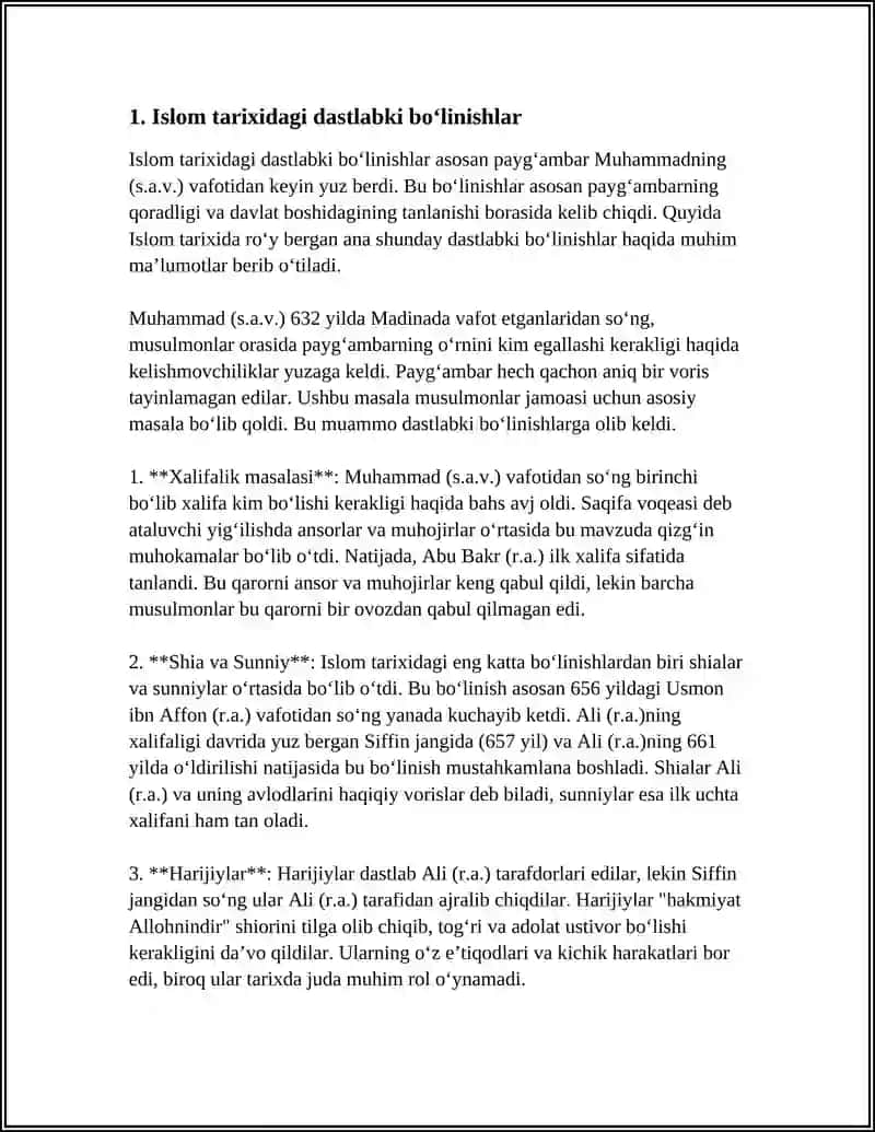 ISLOM OQIMLARI VA YO'NALISHLARINING PAYDO BO'LISHI SABABLARI E'TIQODIDAGI BO'LISHLARNING SABABLARI VA OQIBATLARI 4