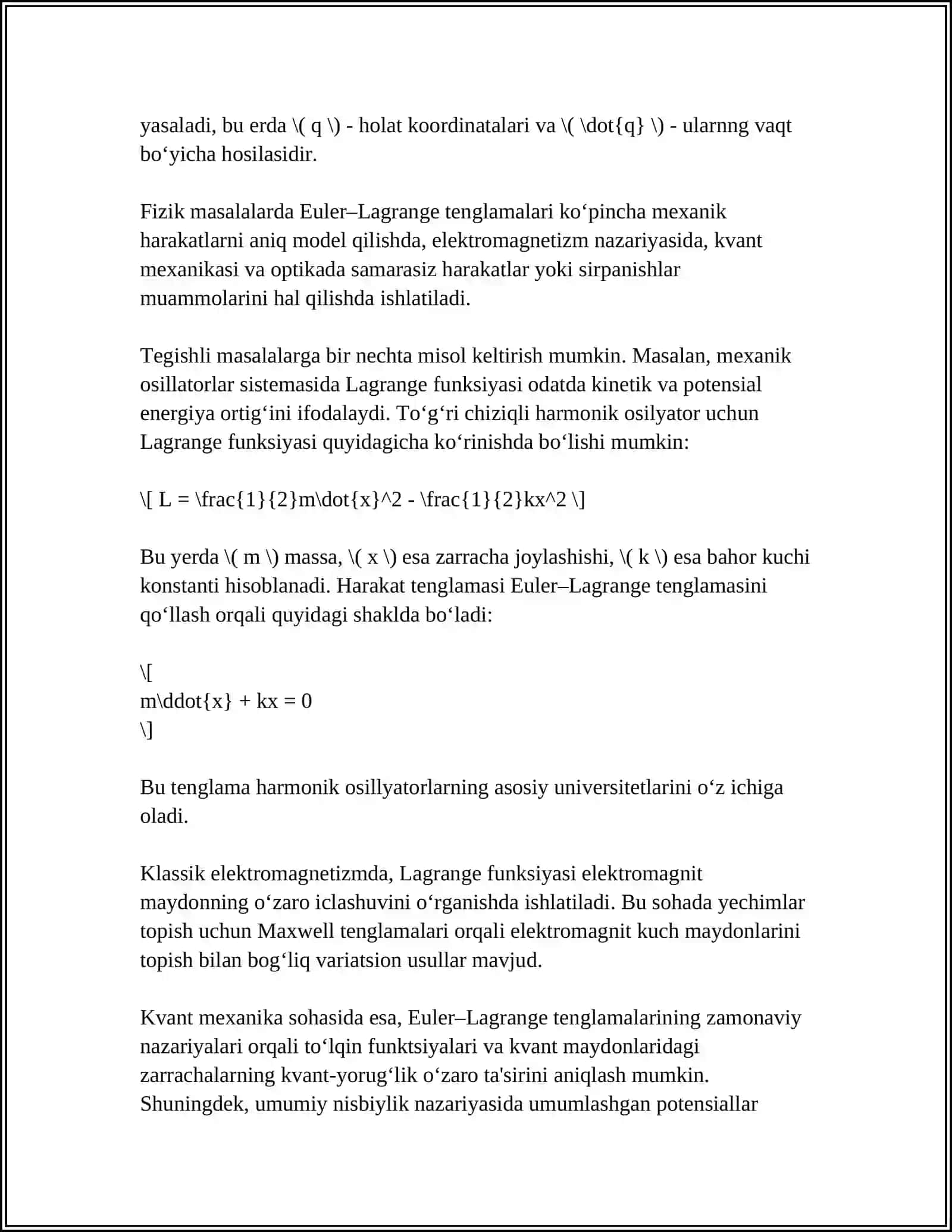 EKSTREMMUMLAR NAZARIYASINING FIZIKA MASALALARIGA TADBIQLARI 4
