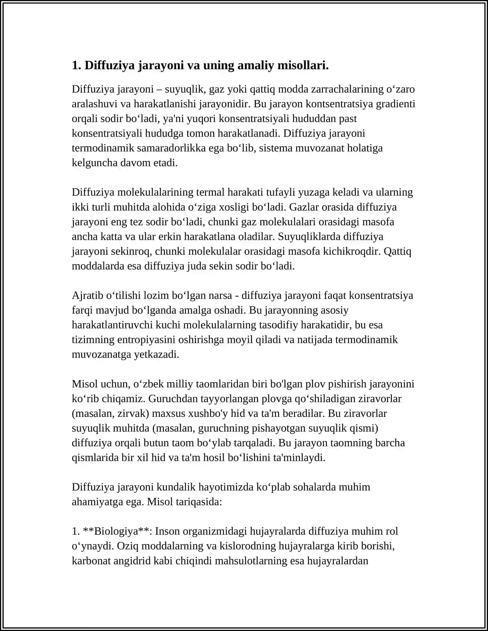 KO’CHISH XODISALARI. DIFFUZIYA, ISSIQLIK O‘TKAZUVCHANLIK VA QOVUSHQOQLIK 4