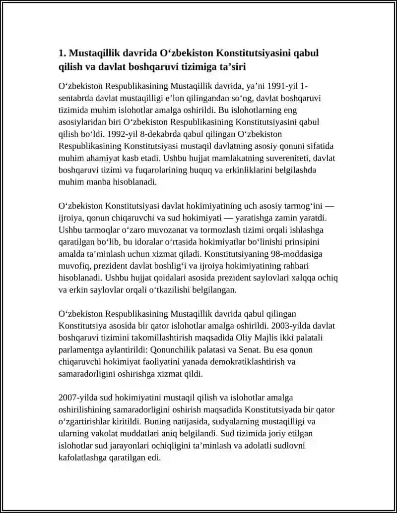 MUSTAQILLIK YILLARIDA DAVLAT BOSHQARUVI TIZIMIDA AMALGA OSHIRILGAN ISLOHATLAR 4