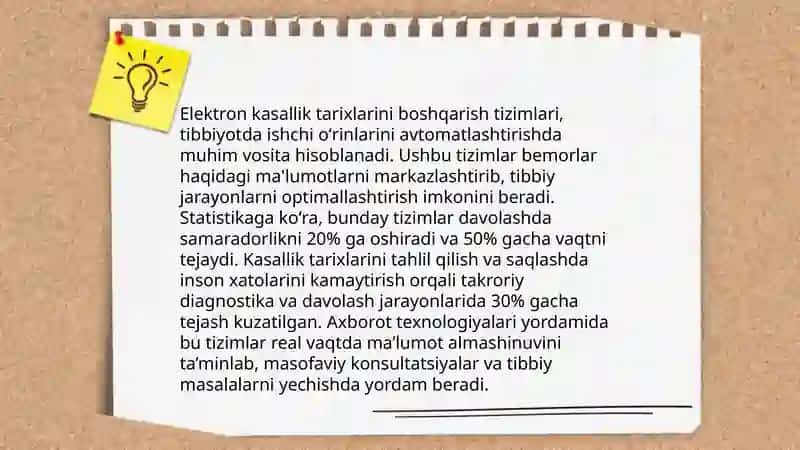 Tibbiyotda ishchi oʻrinlarini avtomatlashtirishda va tibbiy masalalarni yechishda axborot tehnalogiyalari 4
