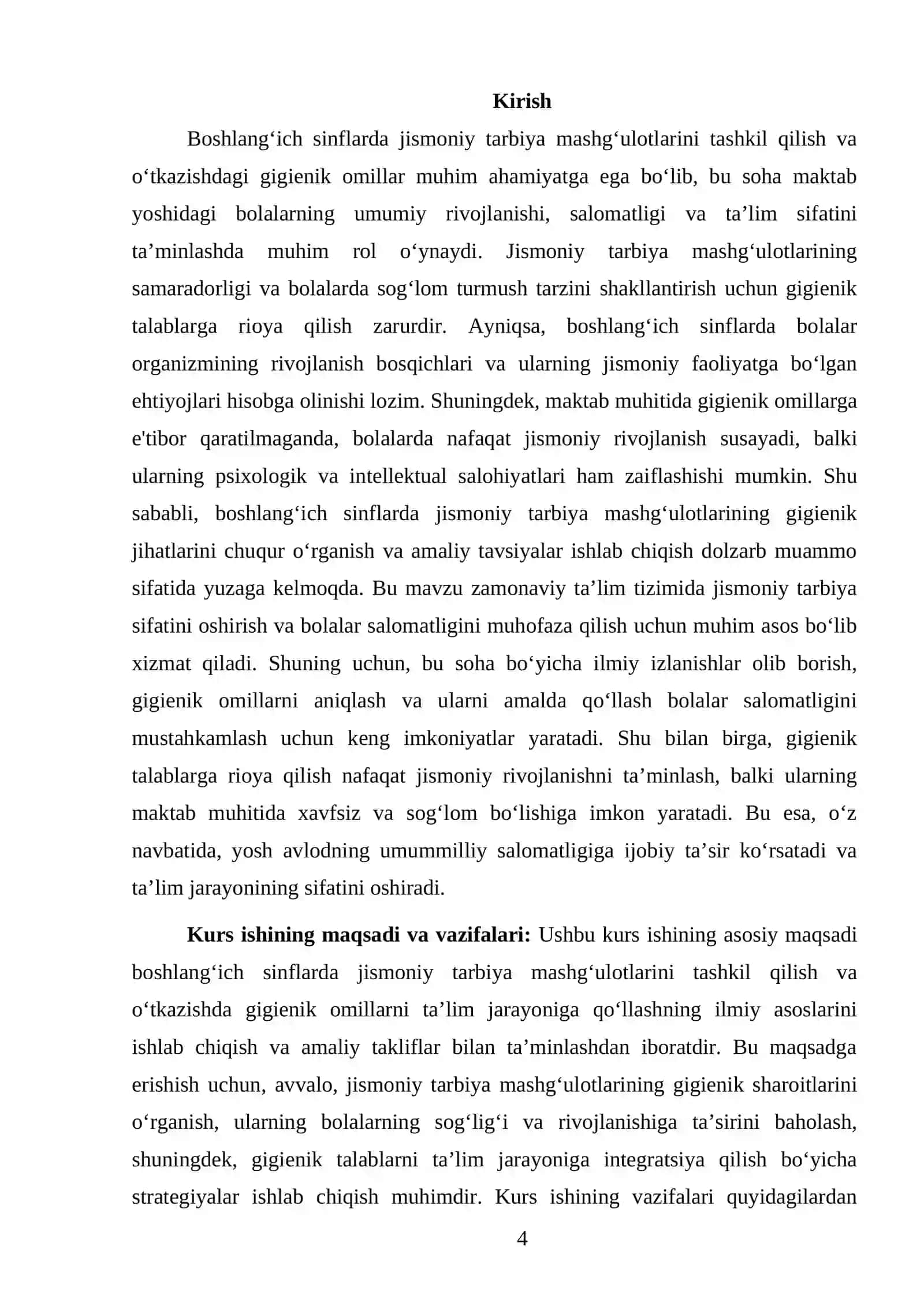 Boshlang‘ich sinflar jismoniy tarbiya mashg‘ulotlarini tashkil qilish hamda o‘tkazishdagi gigenik omillar 4