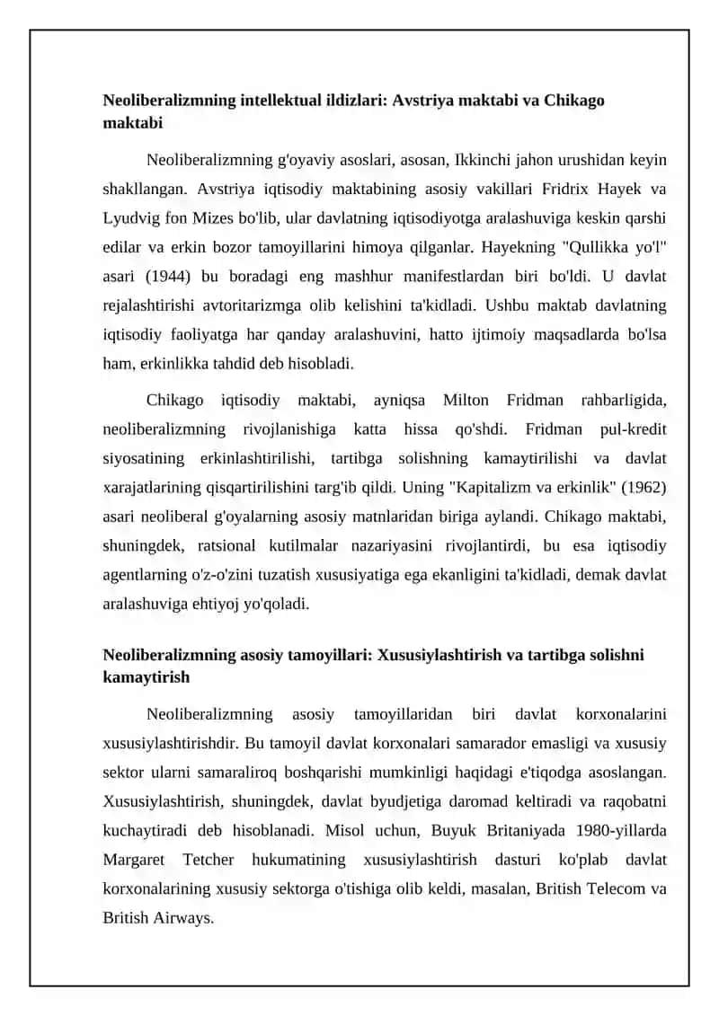 Neoliberalizmning umumiy xususiyatlari 4