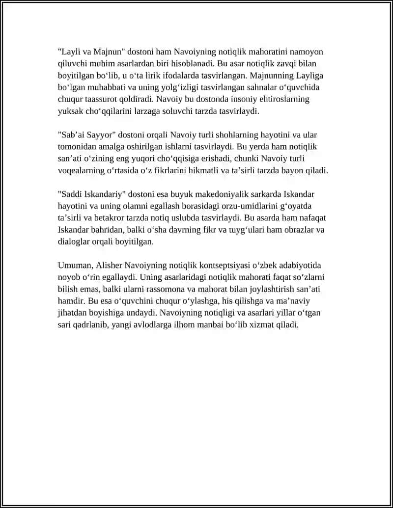 ALISHER NAVOIY IJODIDAGI NOTIQLIK MASALASI, SO‘Z HAQIDAGI MULOHAZASI 4