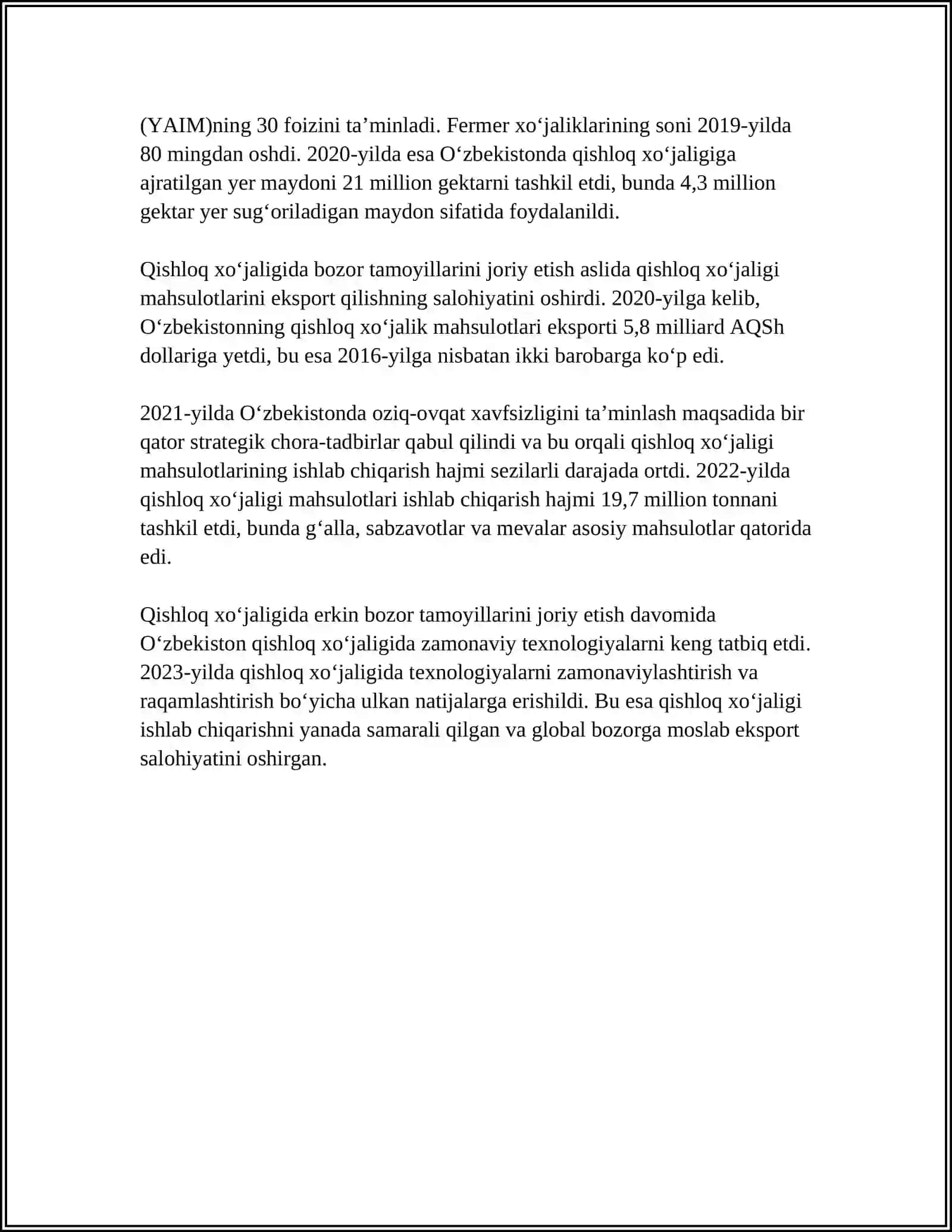 MUSTAQILLIK YILLARIDA QISHLOQ XO‘JALIGI VA SANOAT SOHASIDAGI O‘ZGARISHLAR 4