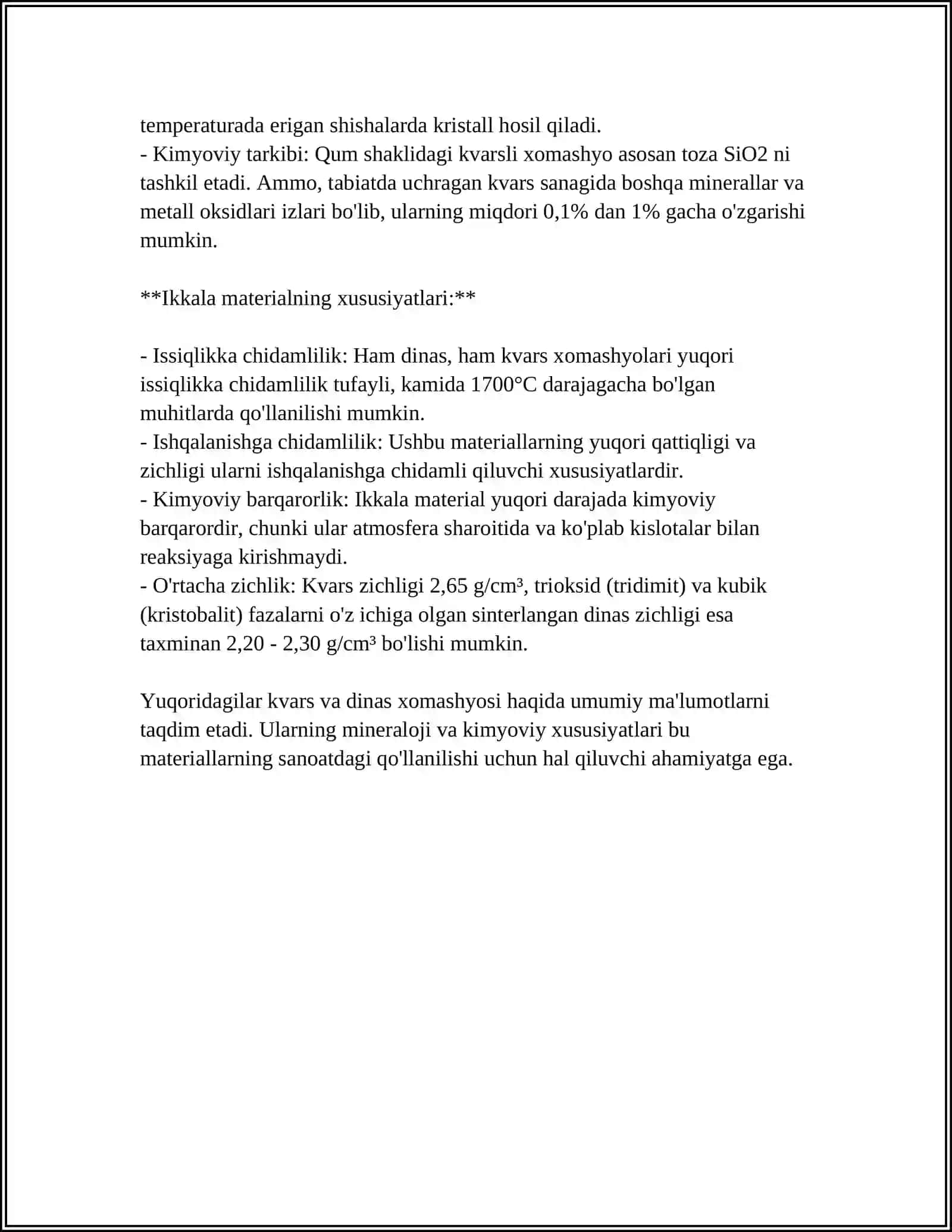 Dinas va Kvarsli Keramik Materialar Ishlab Chiqarish Texnologiyasi 4