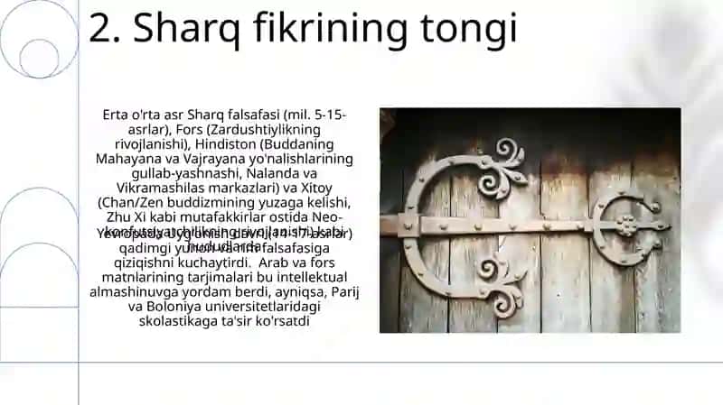 Ilk o'rta asr Sharq falsafasi va Uyg'onish davri 4