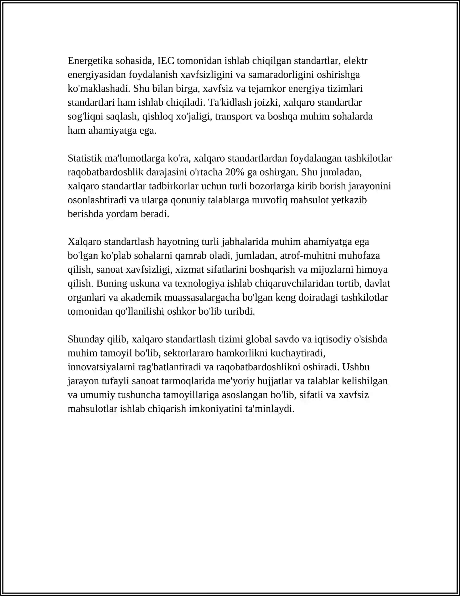 Xalqaro standartlash tizimi va uning xalqaro hamkorliklarni rivojlantirishdagi ahamiyati 4