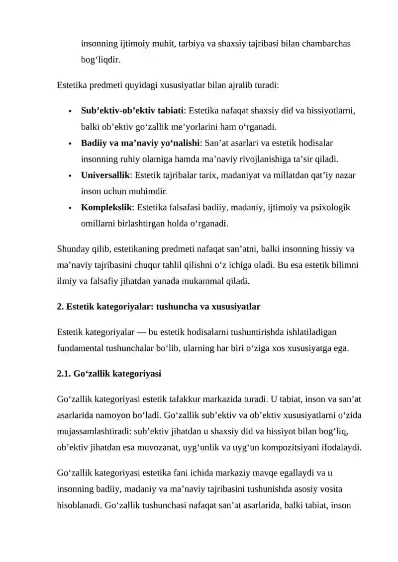 ESTETIKA: KATEGORIYALARNING O‘ZIGA XOS XUSUSIYATLARI 4