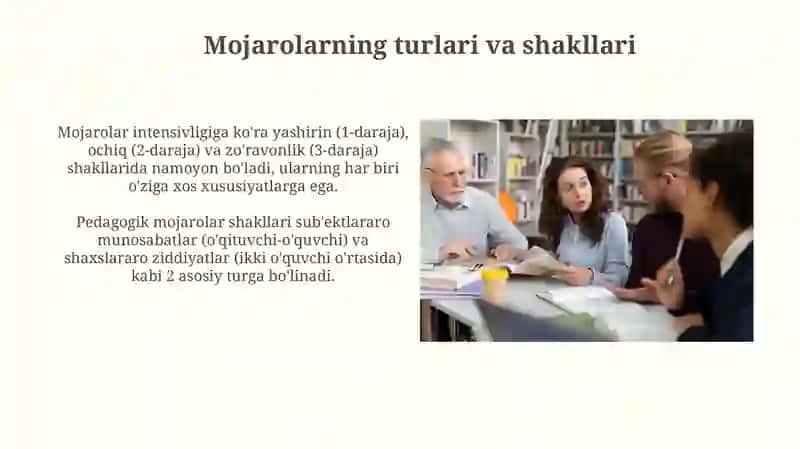 Pedagogik konfliktlarni bartaraf etish sharti va omillari 4