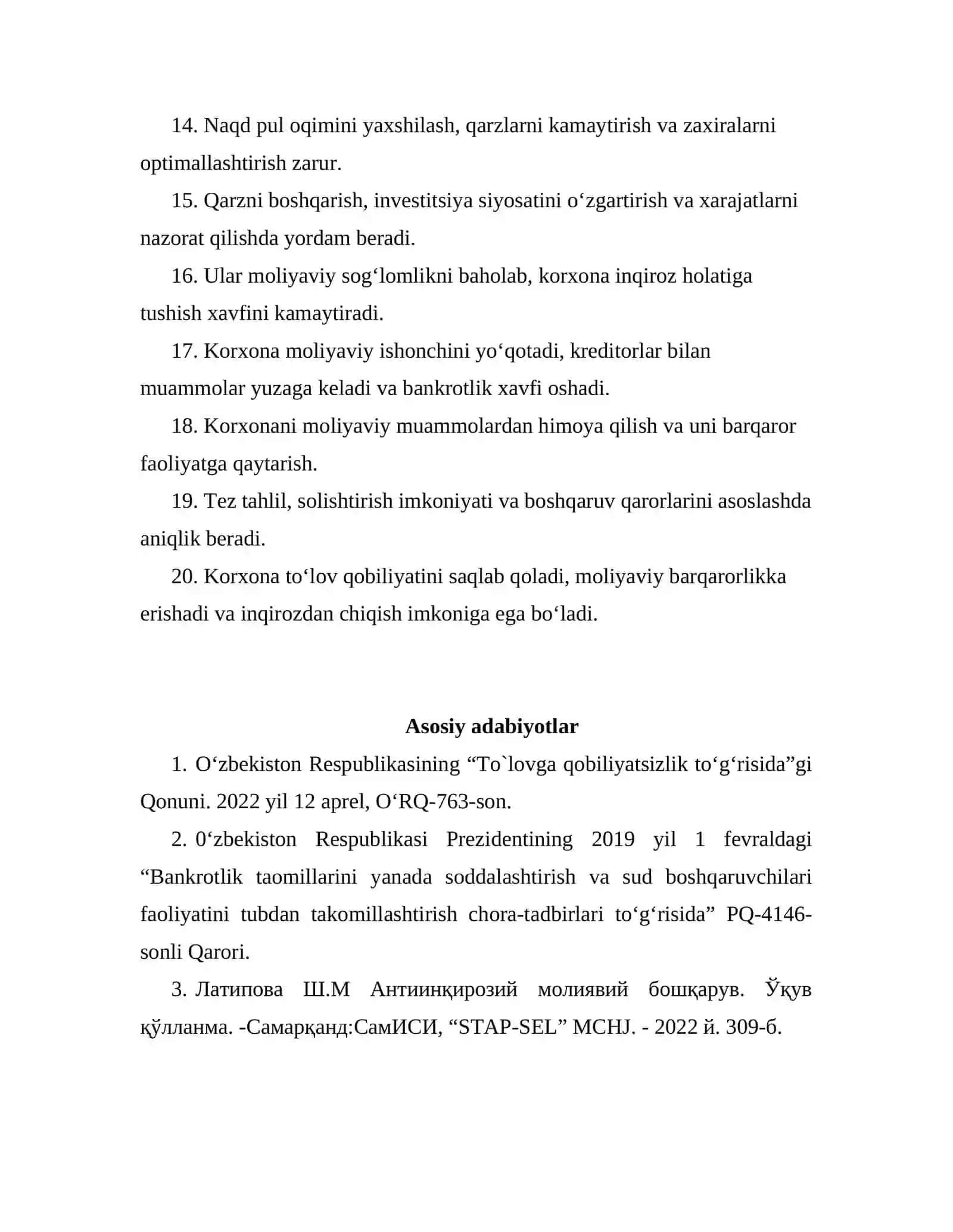 Antiinqiroziy moliyaviy boshqaruvda korxona to‘lov qobiliyati tushunchasi va uni aniqlashda moliyaviy koeffitsiyentlardan foydalanish 4