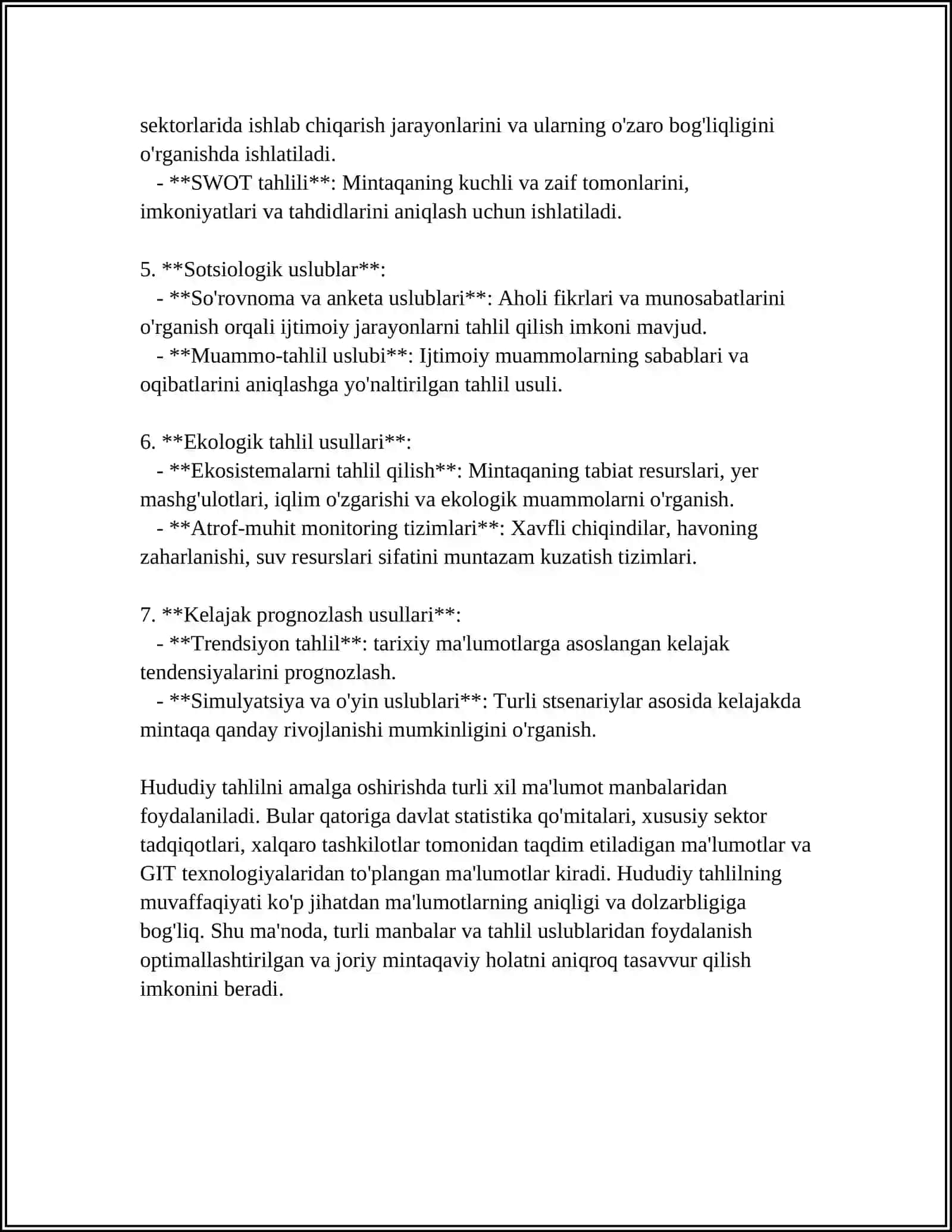 HUDUDIY TAHLIL USLUBLARI VA MINTAQAVIY RIVOJLANISHNI MODELLASHTIRISH 4