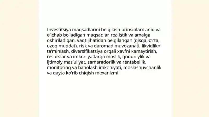 Investitsiyalash maqsadlari va bosqichlari 4