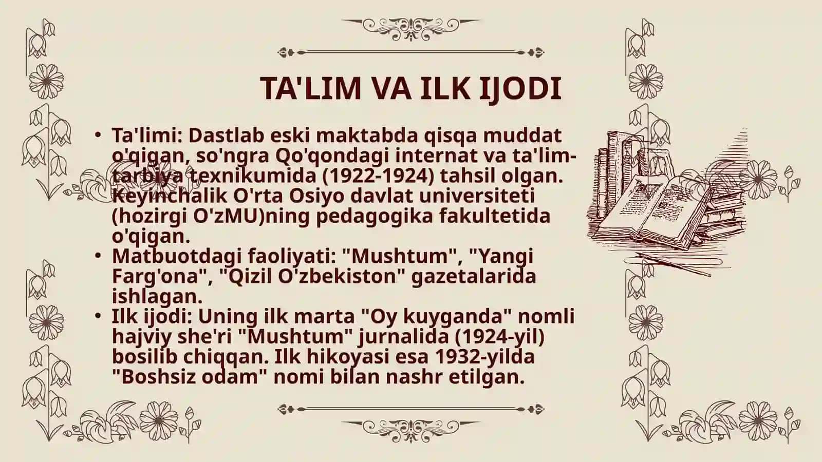 ABDULLA QAHHOR — O'ZBEK HIKOYACHILIGINING USTASI VA ZABARDAST SO'Z SAN'ATKORI 4