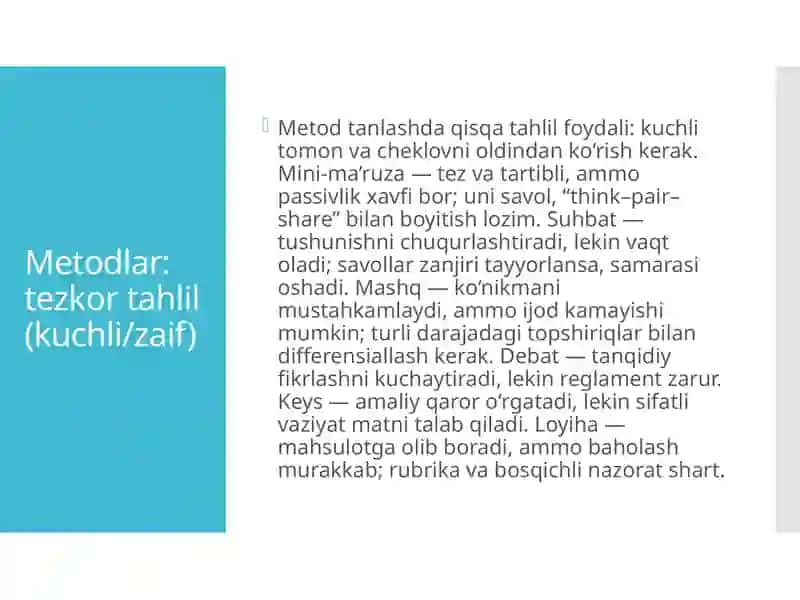 Ta'lim metodlari va vositalari: mavzuga kirish 4