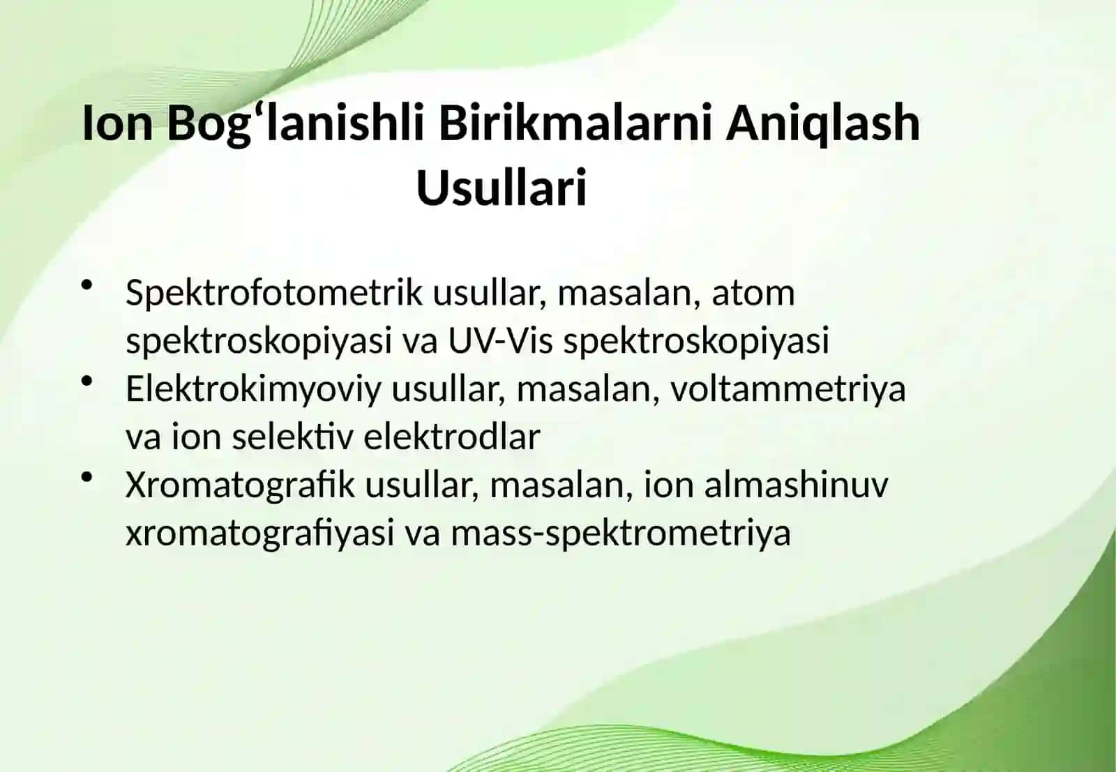 Tuproq va suvning isloflanishida ion bog'lanishli birikmalarni aniqlab ulardan tozalash usulini ishlab chiqarish 4