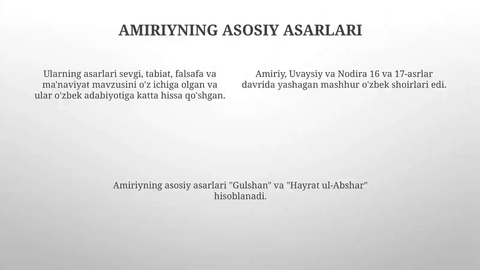 Amiriy,Uvaysiy,Nodirahayotivaijodiyuzasidantaqdimot 4