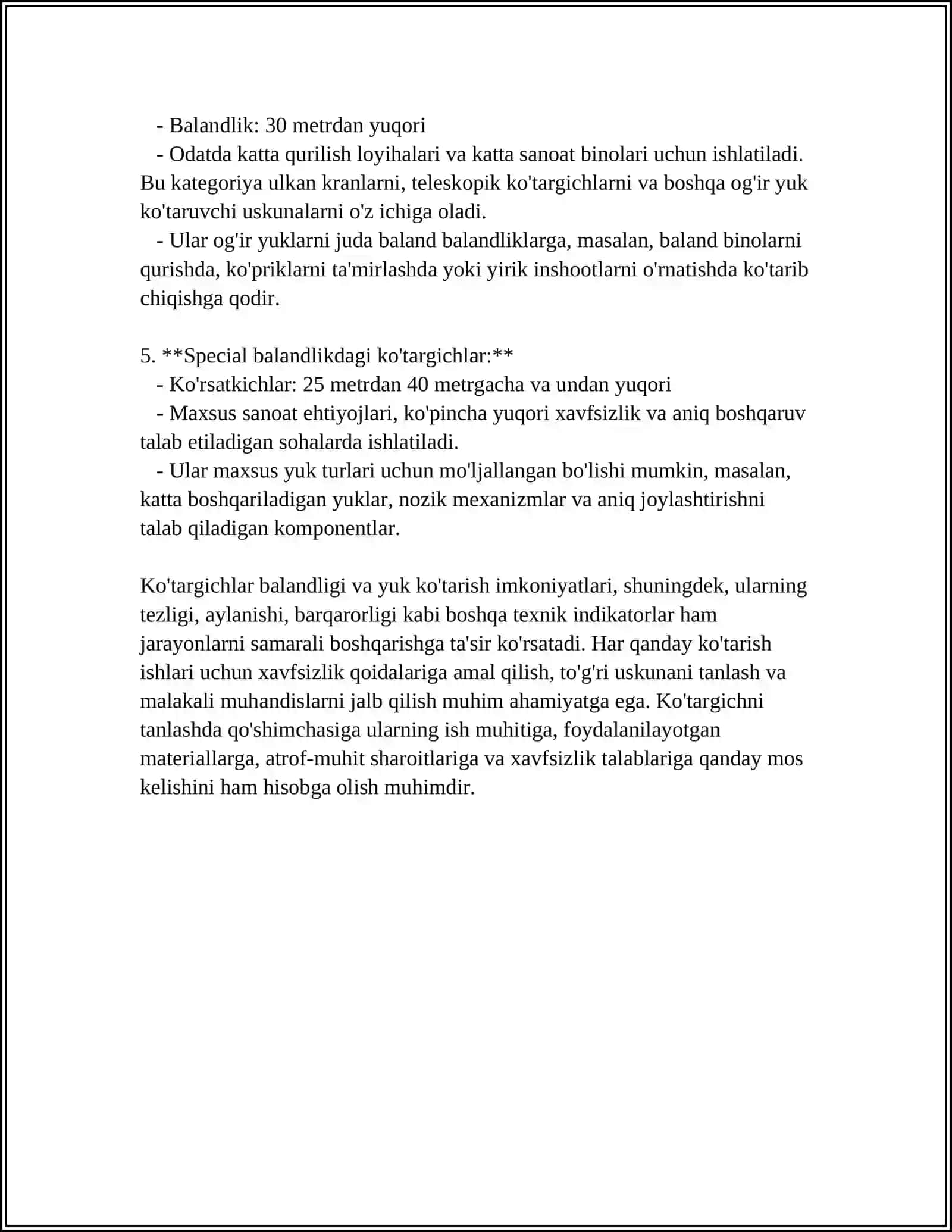KO'TARMANING BALANDLIK KATEGORIYALARI 4