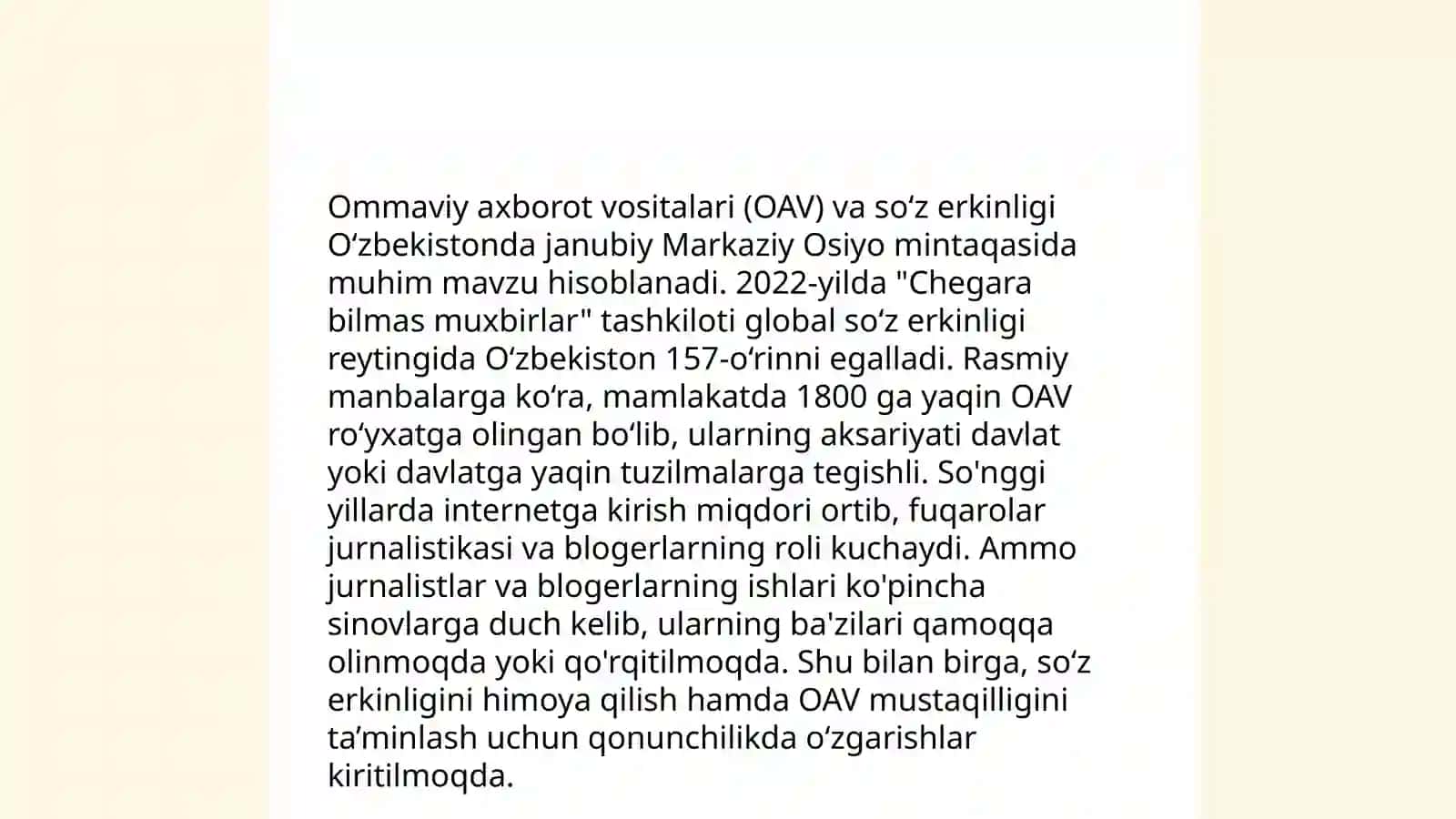 O‘zbekiston Respublikasida ommaviy axborot vositalarining faoliyati 4