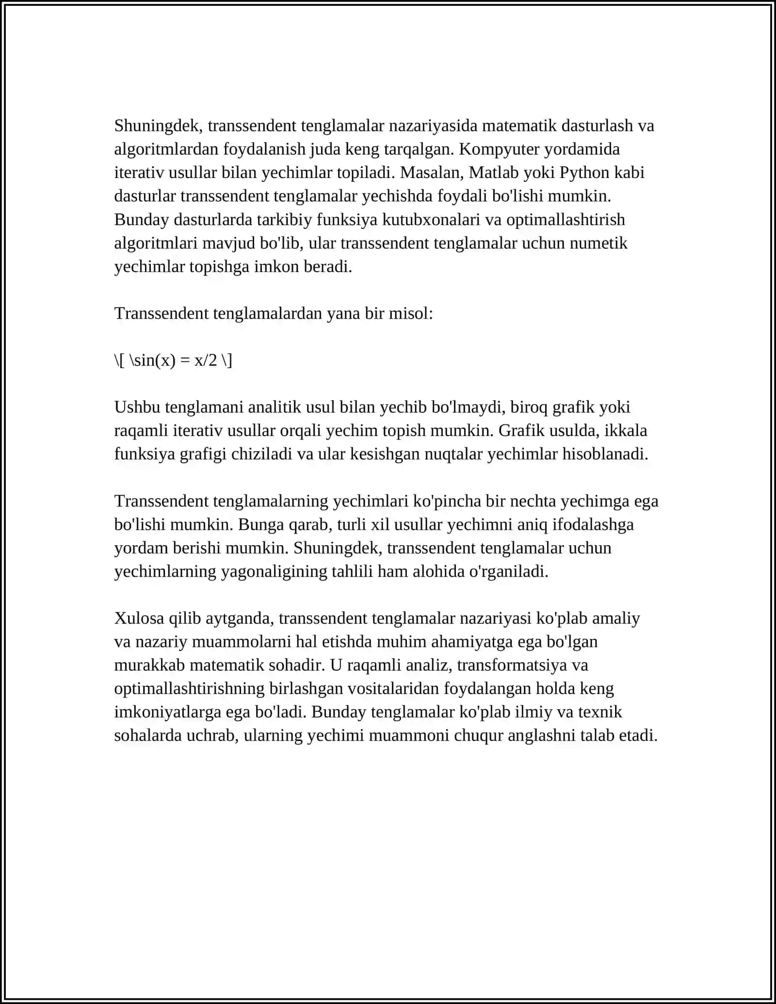 TRANSSENDENT TENGLAMANI KESMANI TENG IKKIGA BOLISH USULIDA YECHISH DASTURI 4