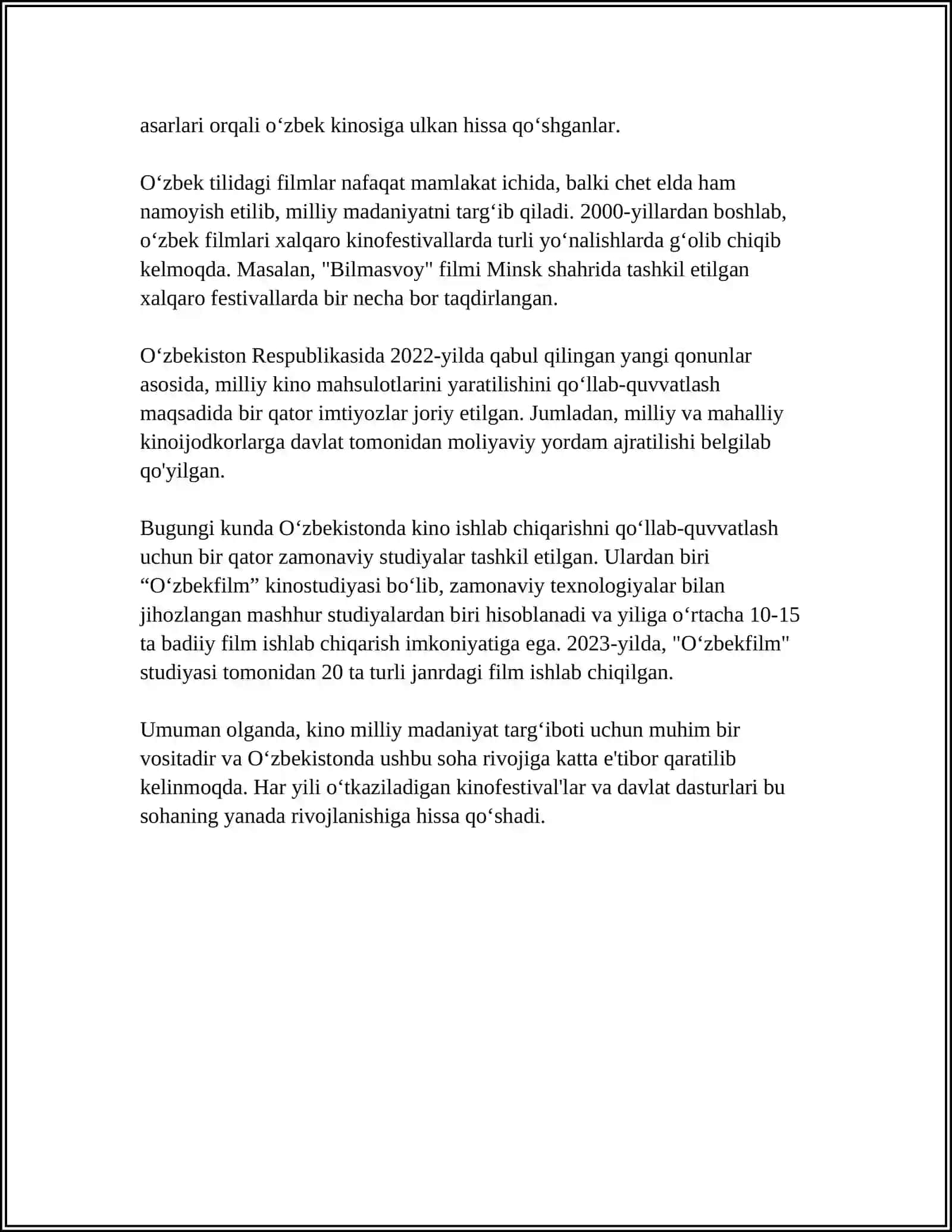 FILMLAR VA "OMMAVIY MADANIYAT" REFERAT 4