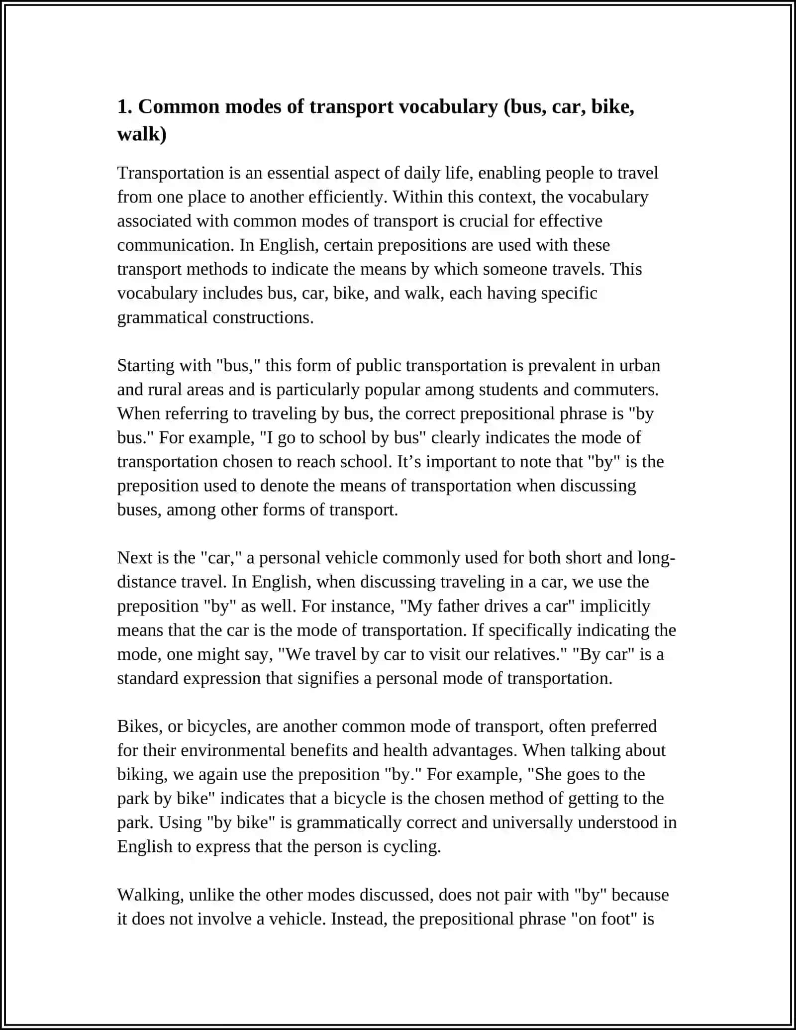 Transportation Vocabulary Course 4