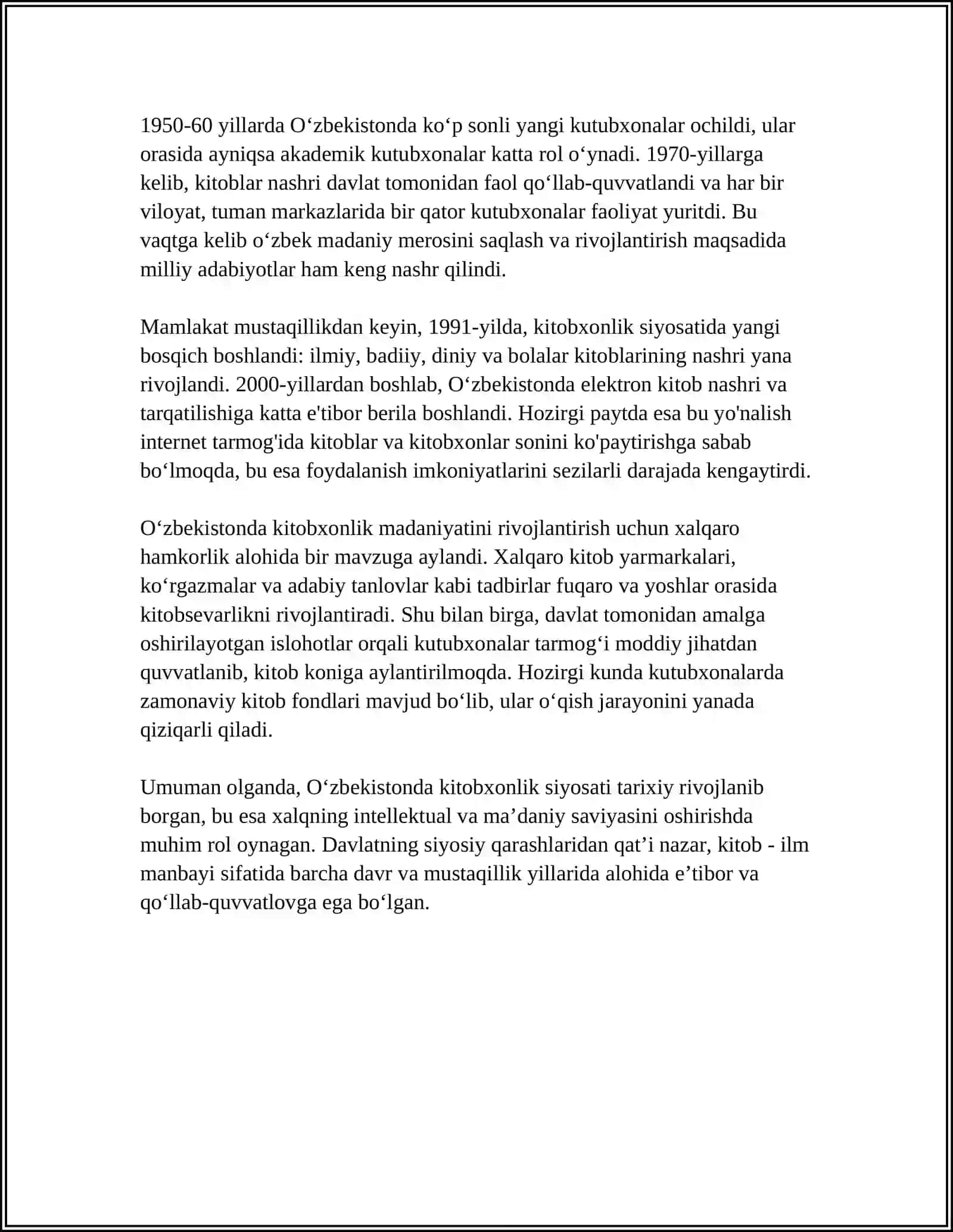 O'ZBEKISTON KITOBXONLIK SIYOSATI VA TAJRIBASI 4