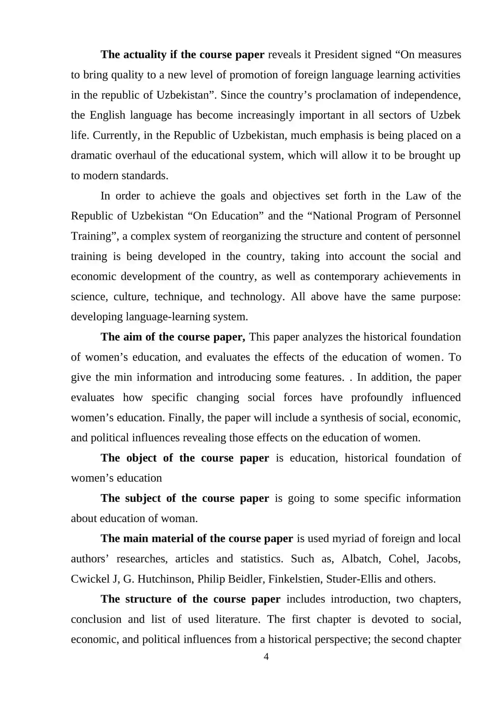 KURS ISHLARI: THE EDUCATION OF WOMEN 4
