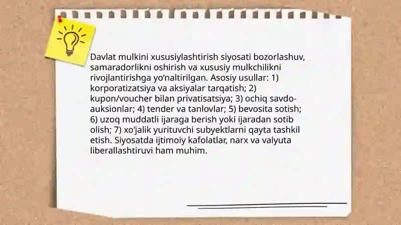 Iqtisodiy islohotlar va xususiy mulkchilik shakllanishi.O'zbekiston bozor munosabatlariga oʻtish. 4