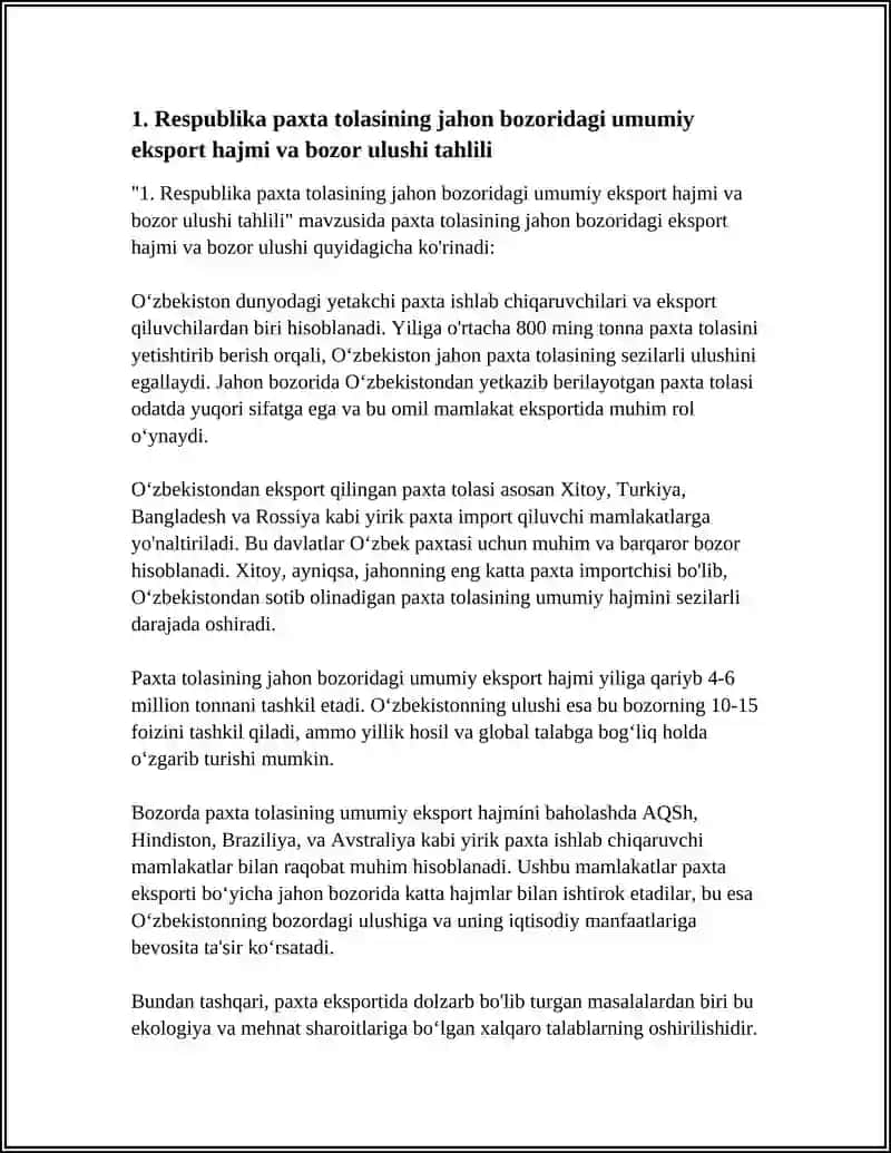 RESPUBLIKAMIZ PAXTA TOLASINING JAHON BOZORIDA TUTGAN ORNINI BAHOLASH 4