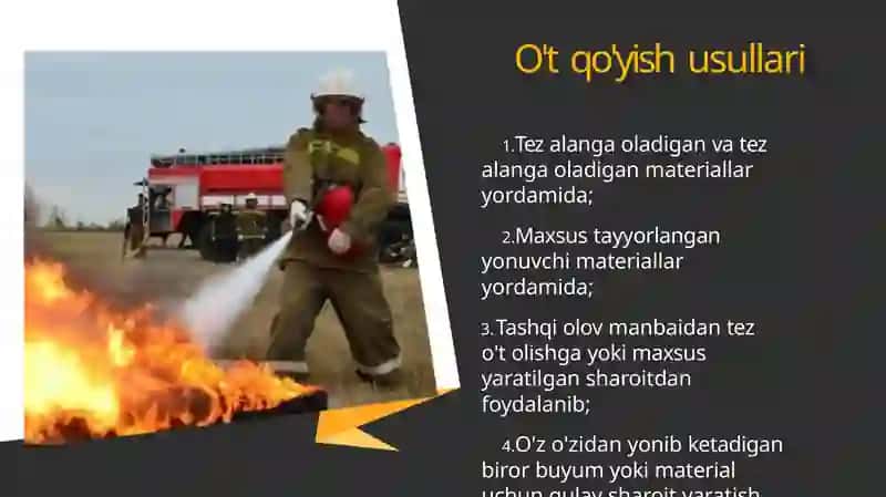 O't qo'yish va yong'in xavfsizligi qoidalarini buzish jinoyatlarini tergov qilish 4