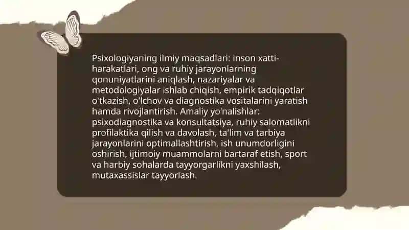 Psixologiya fanining maqsad va vazifalari.Ong haqida tushuncha va uning xususiyatlari 4