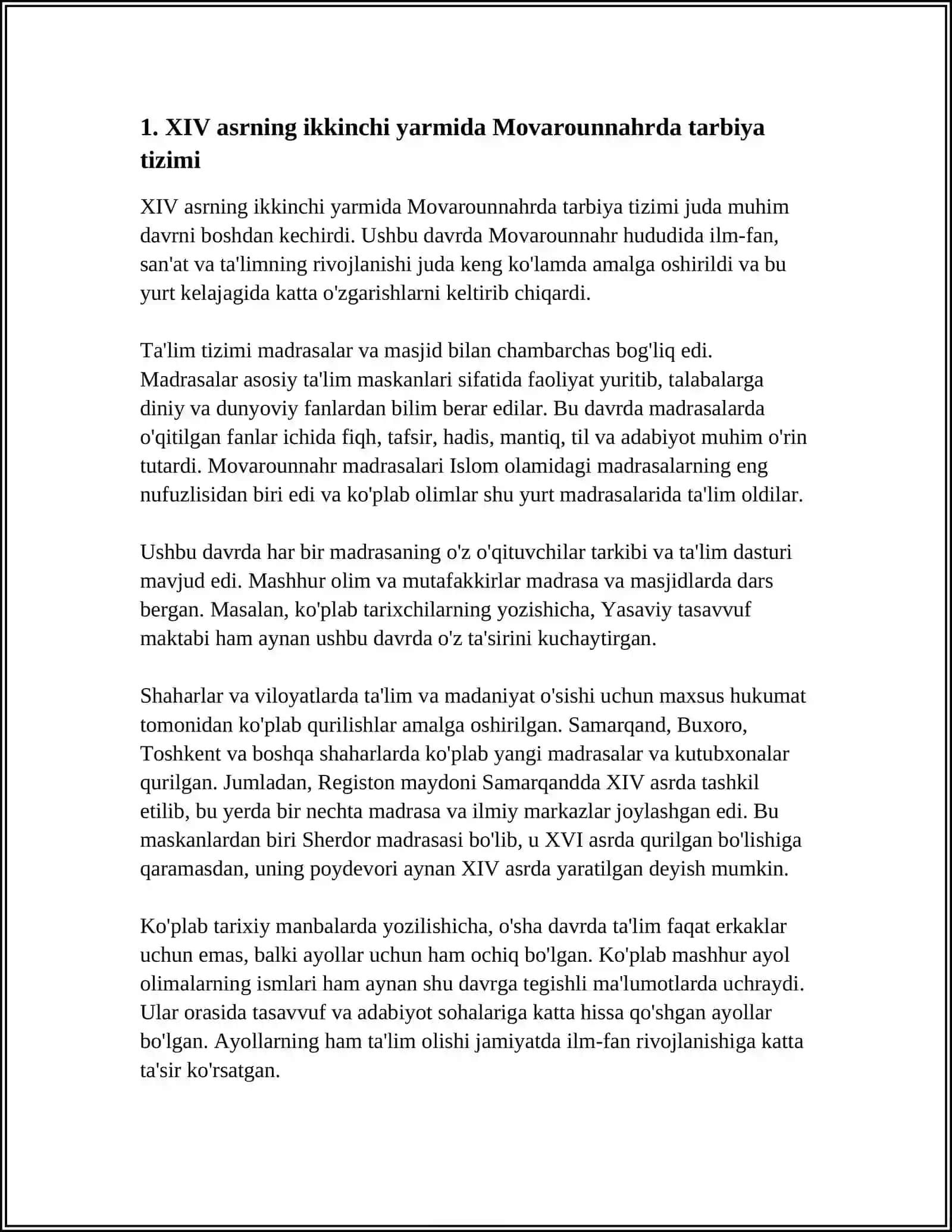 XIV ASRNING IKKINCHI YARMI VA XVI ASRDA MOVARAUNNAHRDA TARBIYA VA MAKTAB VA PEDAGOGIK FIKRLAR RIVOJI 4