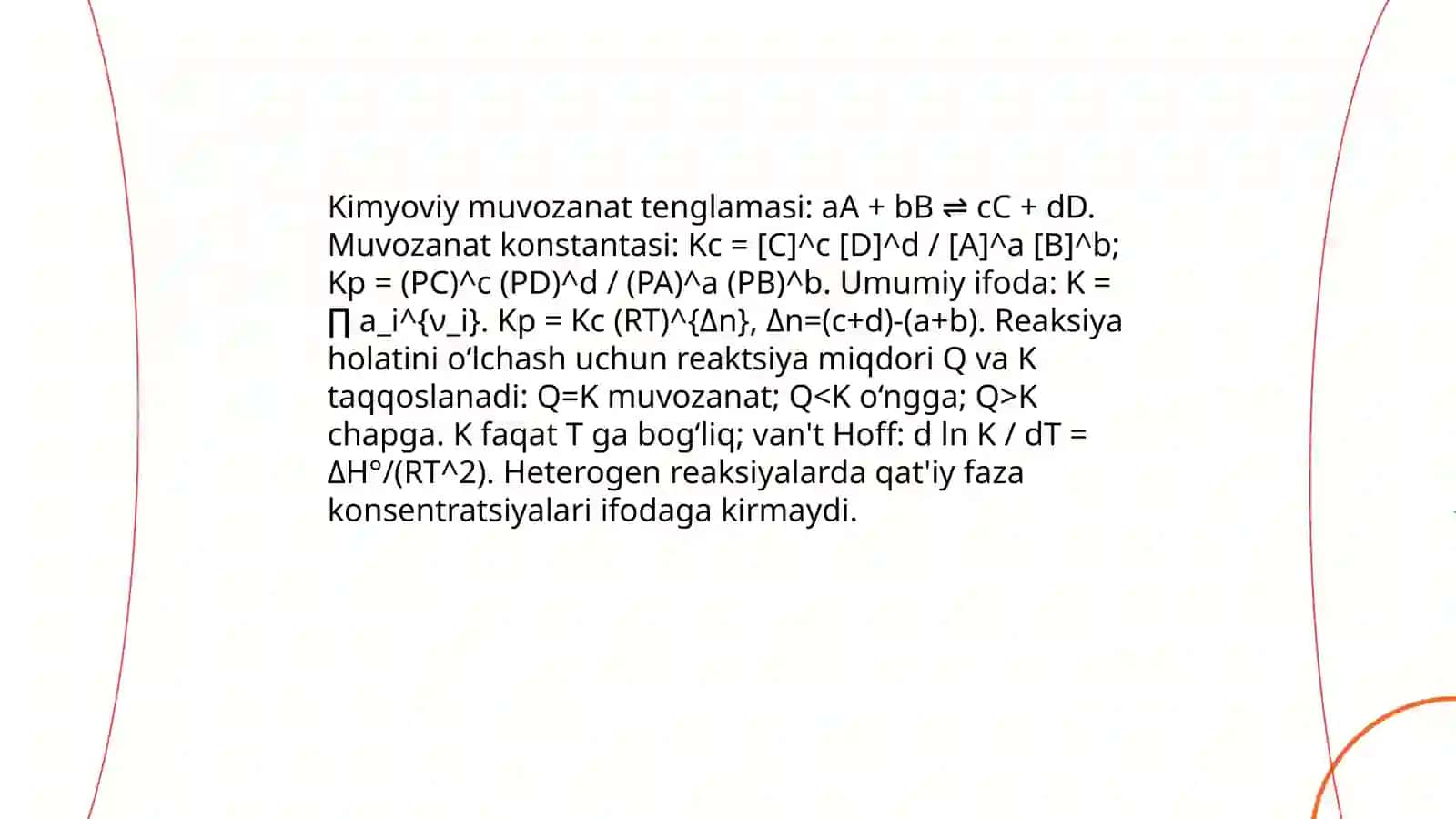 Kimyoviy muvozanat va unga taʼsir etuvchi omillar 4