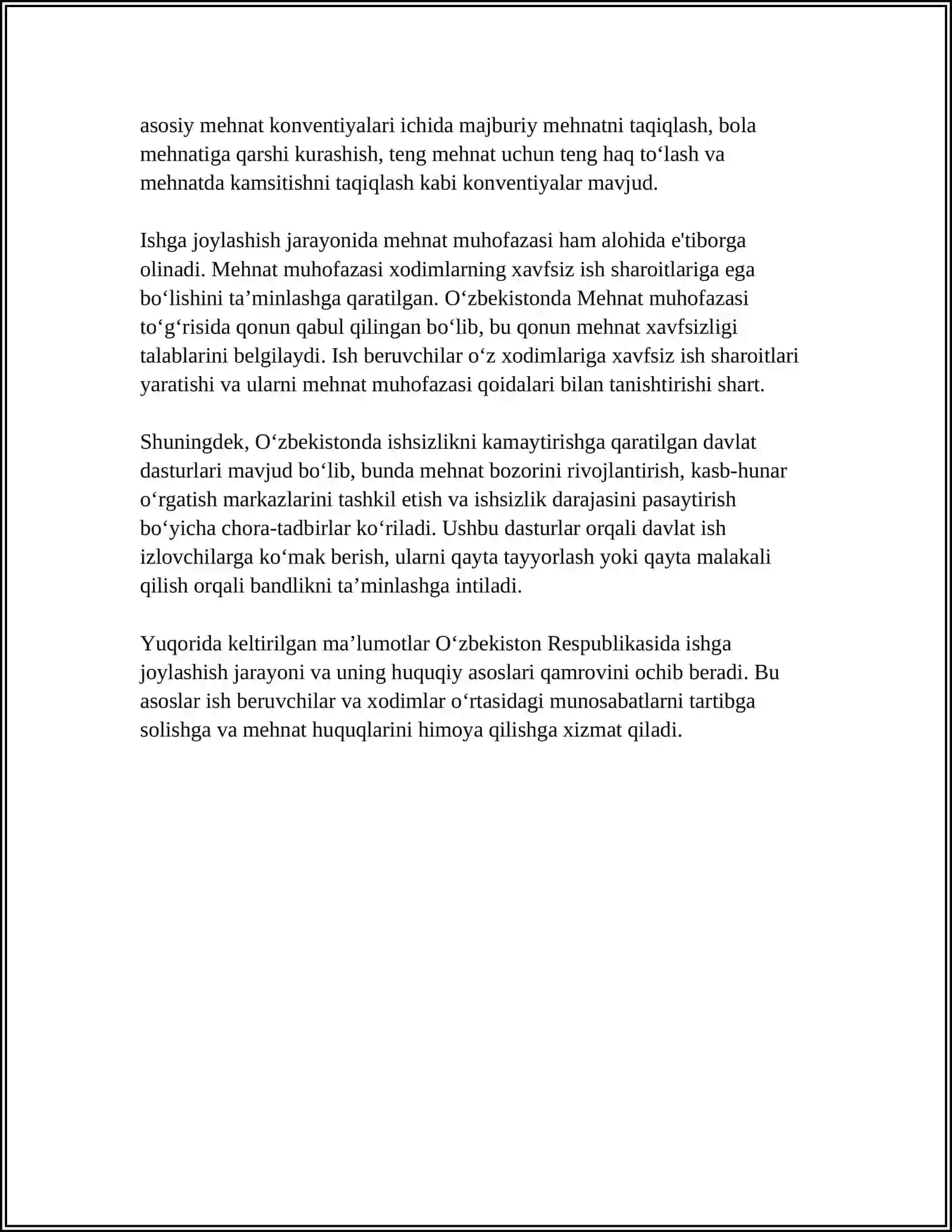 MUSTAQIL ISH Mavzu: ISHGA JOYLASHISH KO’NIKMALARI 4