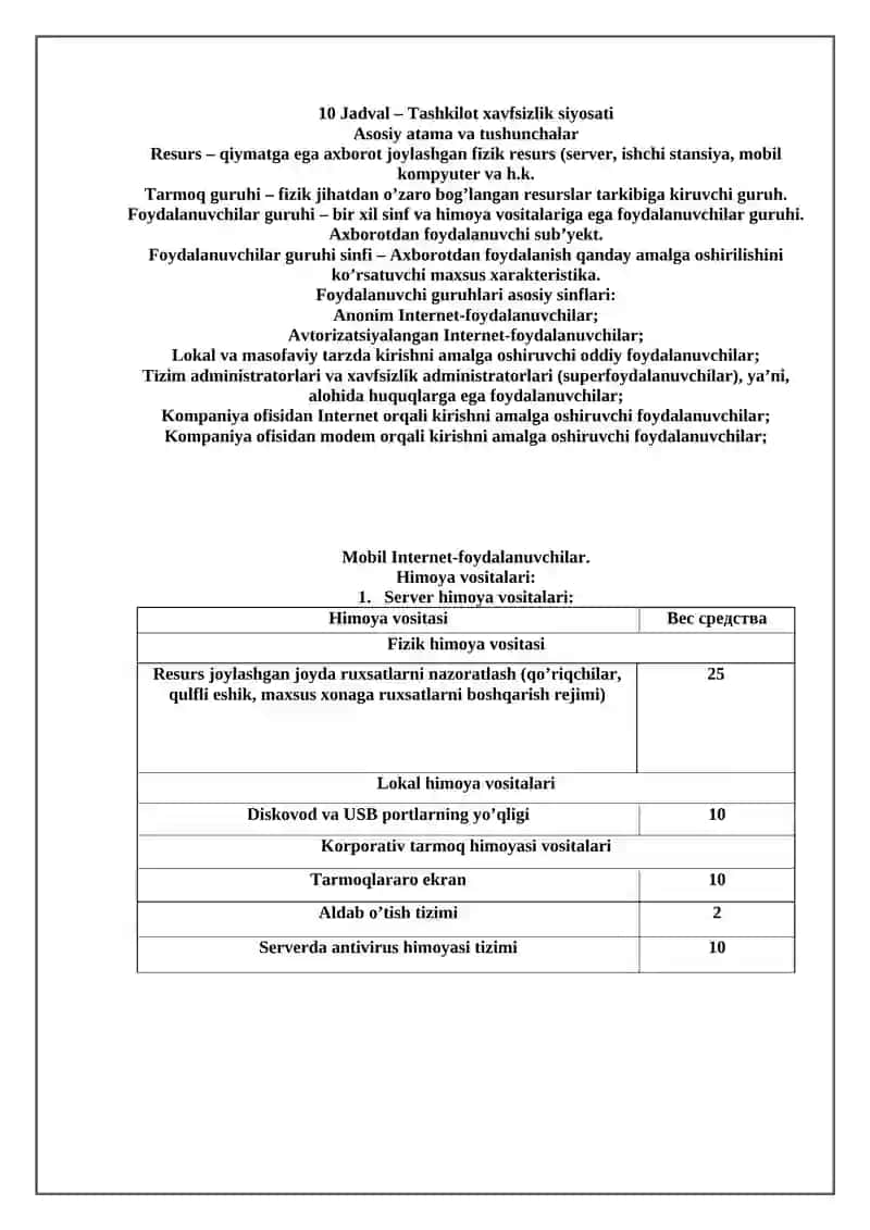TASHKILOT UCHUN AXBOROT XAVFSIZLIGI SIYOSATI MODELINI ISHLAB CHIQISH 4