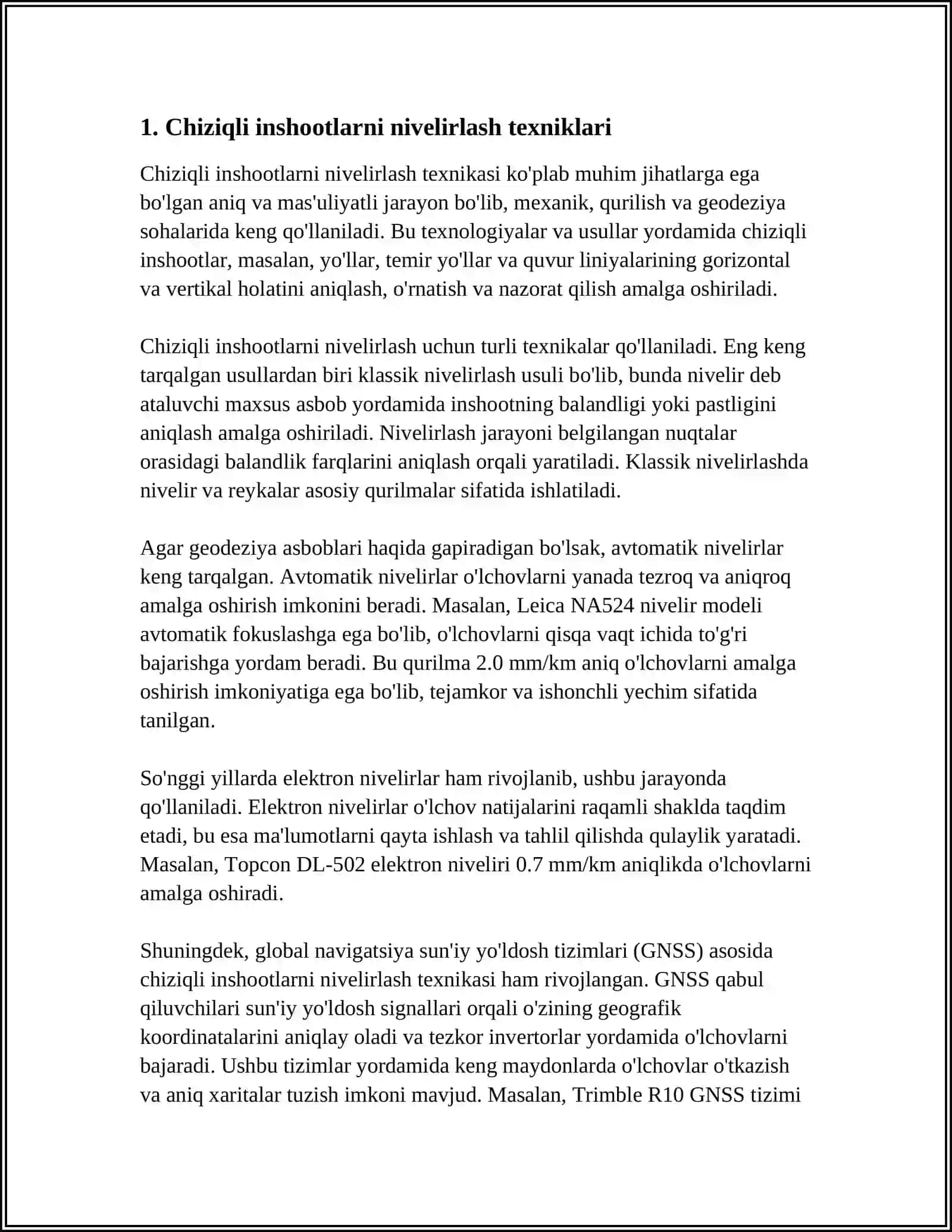 CHIZIQLI INSHOOTLARNI TEXNIKAVIY NIVELIRLASH JURNALI 4