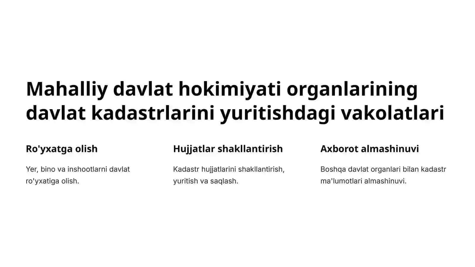 Mahalliy davlat hokimiyati organlarining davlat kadastrlarini yuritish sohasidagi vakolatlari 4