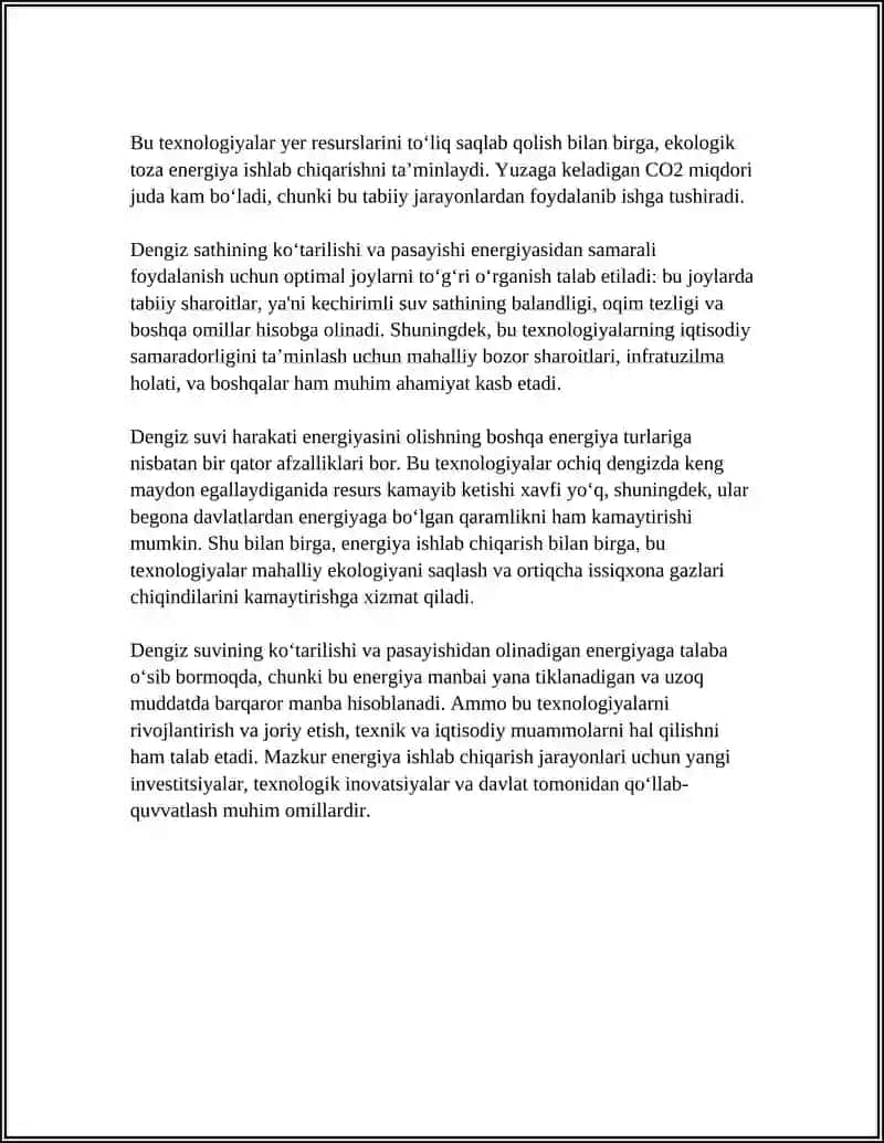 Dengiz Suvining Ko'tarilishi va Pasayishidan Hosil Bo'laigan Energiya Zaxiralari va Boshqa Energiya Zaxiralari 4