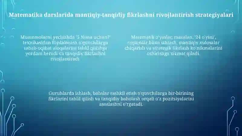 Boshlang'ich sinflarda matematika darsida mantiqiy tanqidiy fikrlash savodxonligi 4