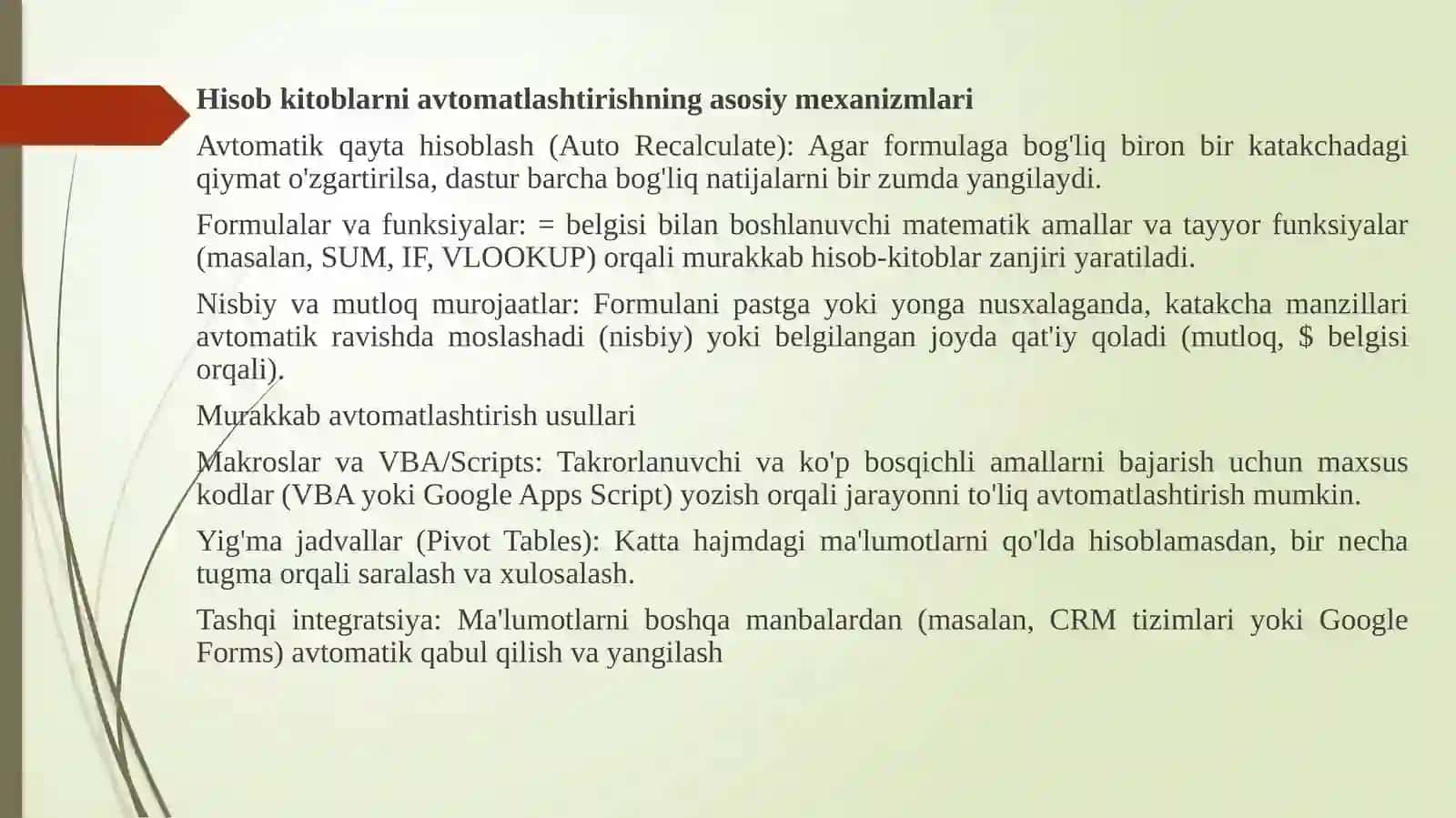 "Spreadsheet" dasturiy ta’minoti funksiyalari mavzusidagi taqdimot ishi 4