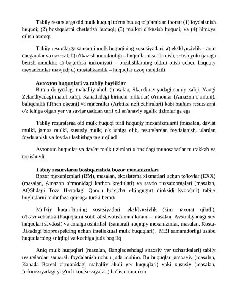 Tabiiy resurslarga nisbatan mulk huquqi tushinchasi va xususiyatlari 4